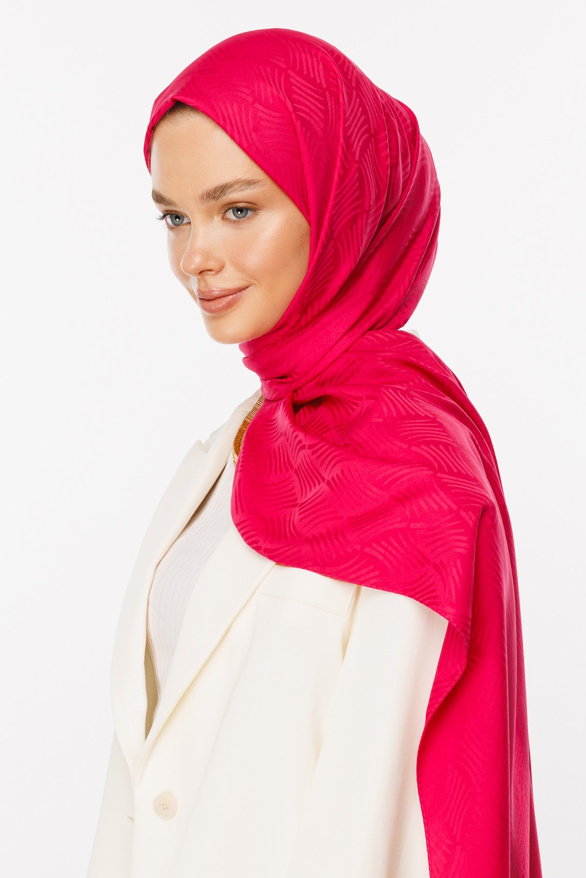 Aura Pattern Silk Jacquard Shawl - Fuchsia