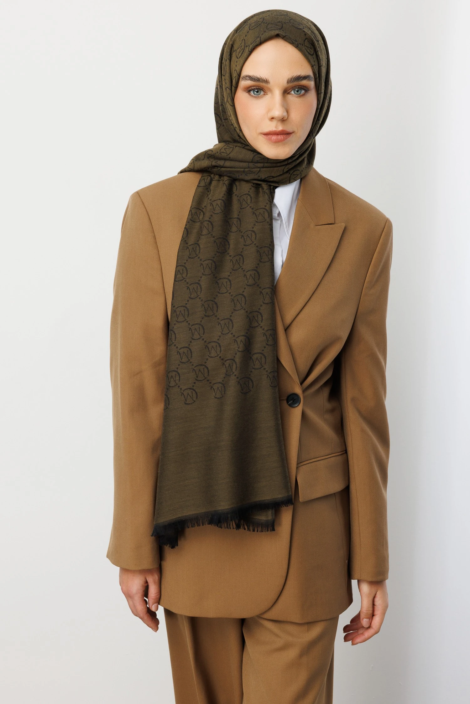 Wool Silk Shawl - Oil Green