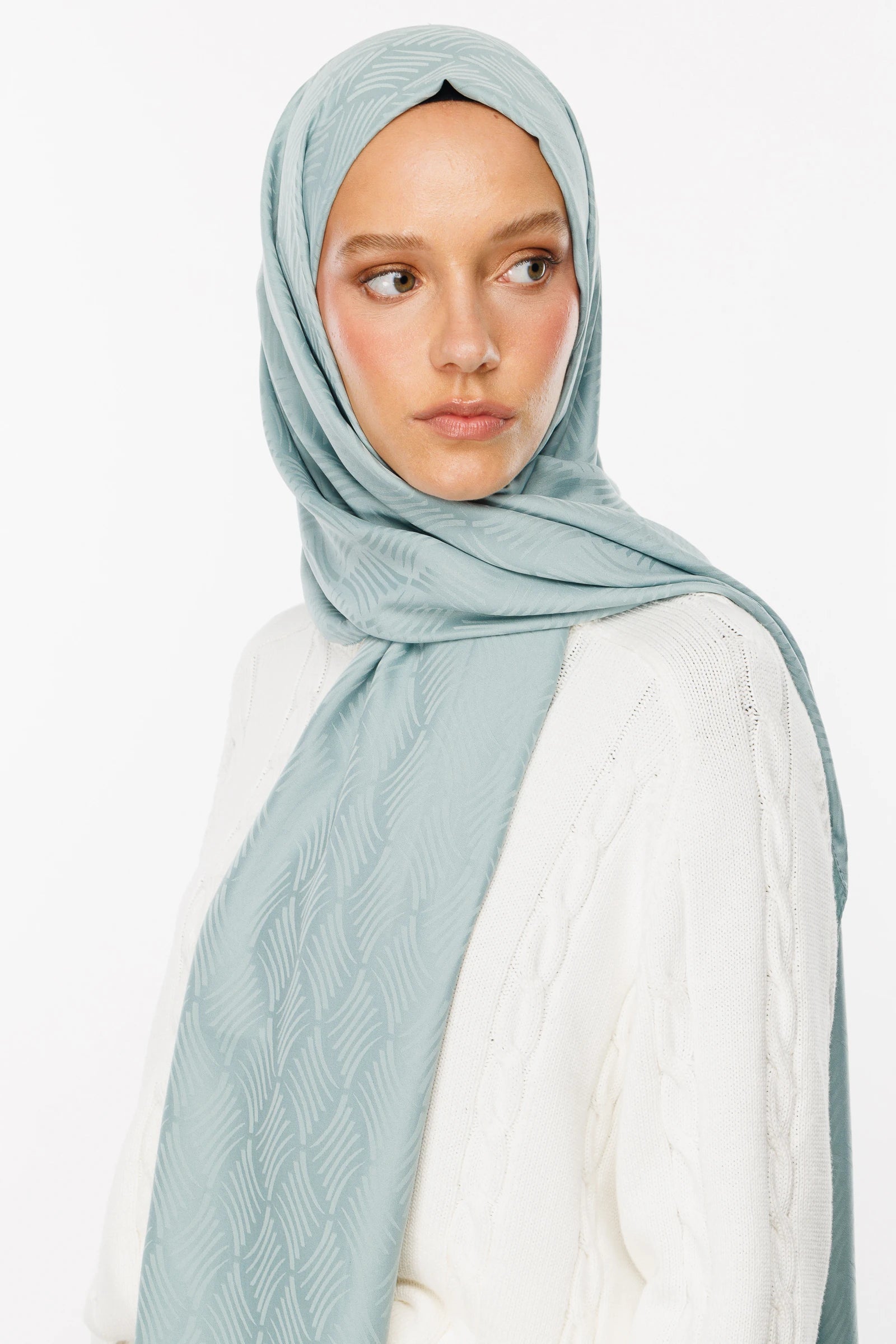 Aura Silky Jacquard Hijab - Duck Egg | MOONCORN