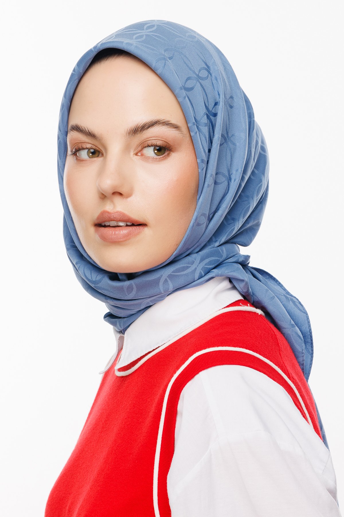 London Pattern Silky Jacquard Scarf - Sky Blue