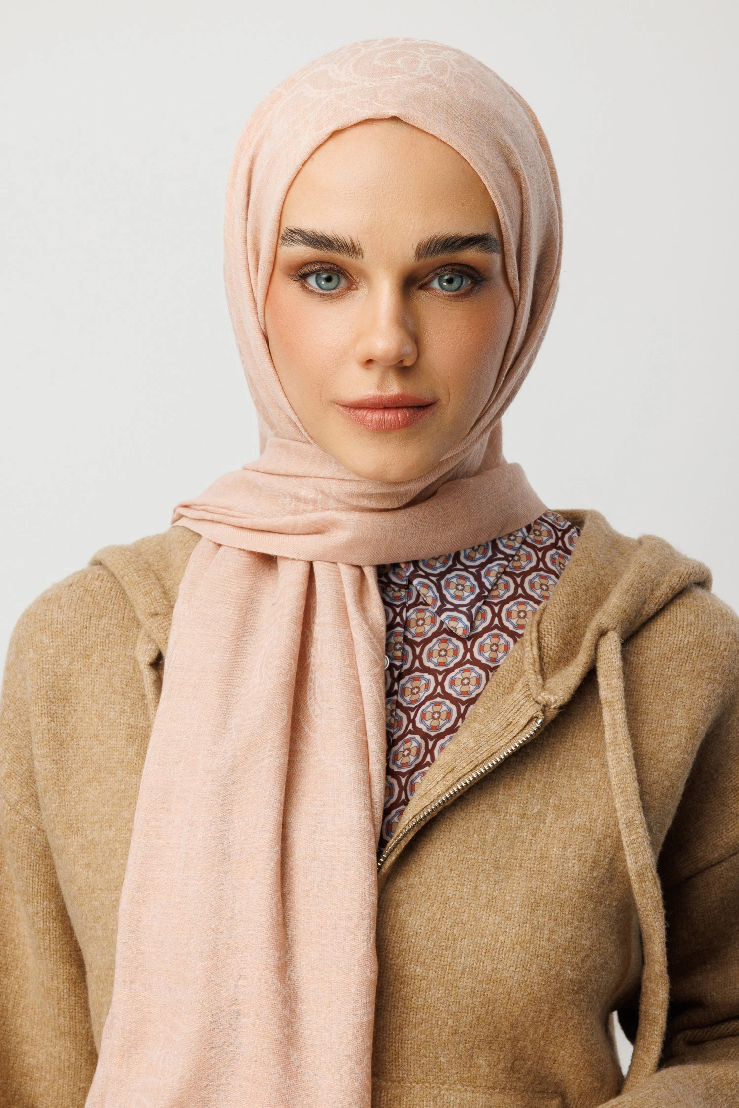 Rumi Desen Yün Kaşmir Şal - Powder