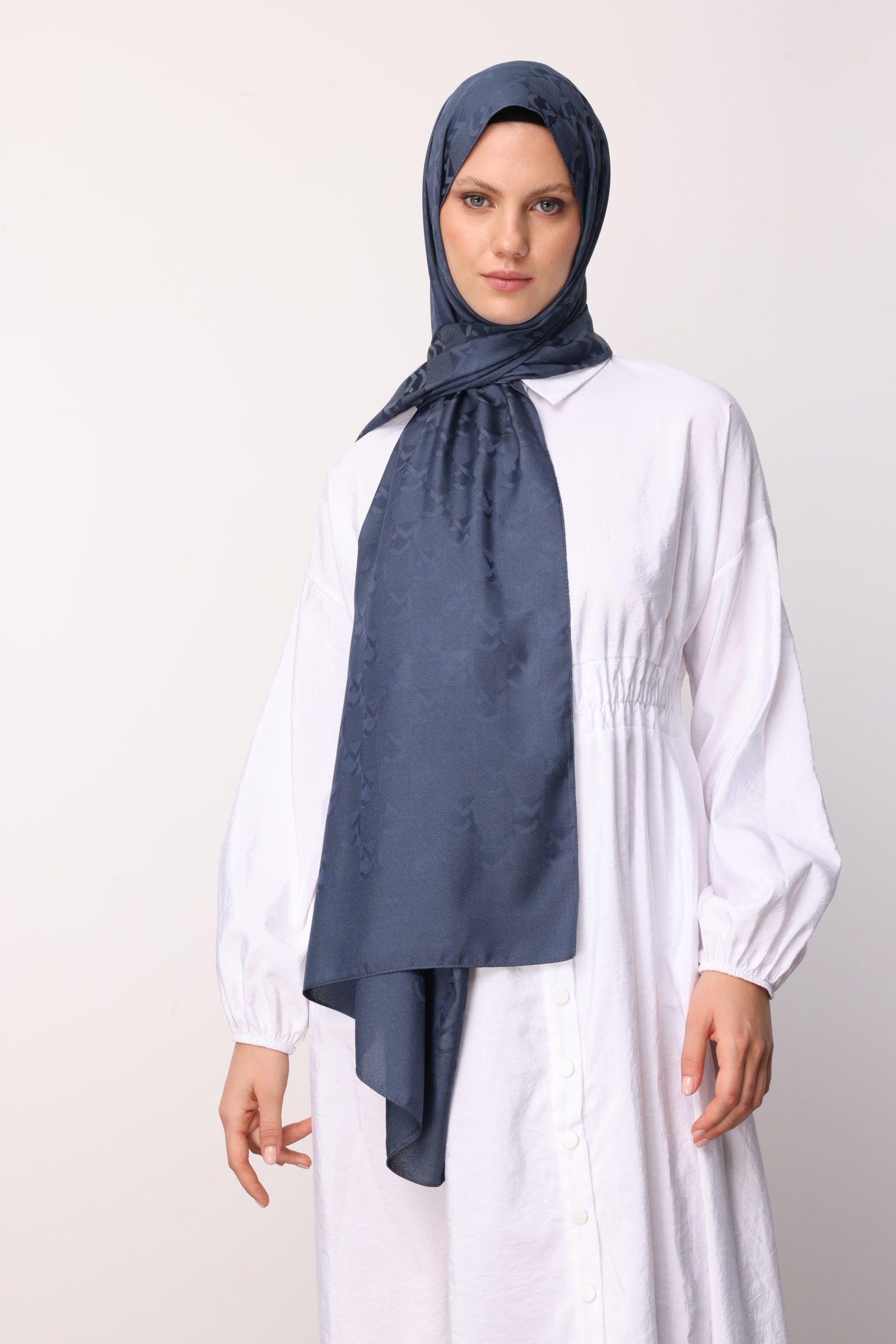 MC Pattern Jacquard Shawl - Midnight Blue