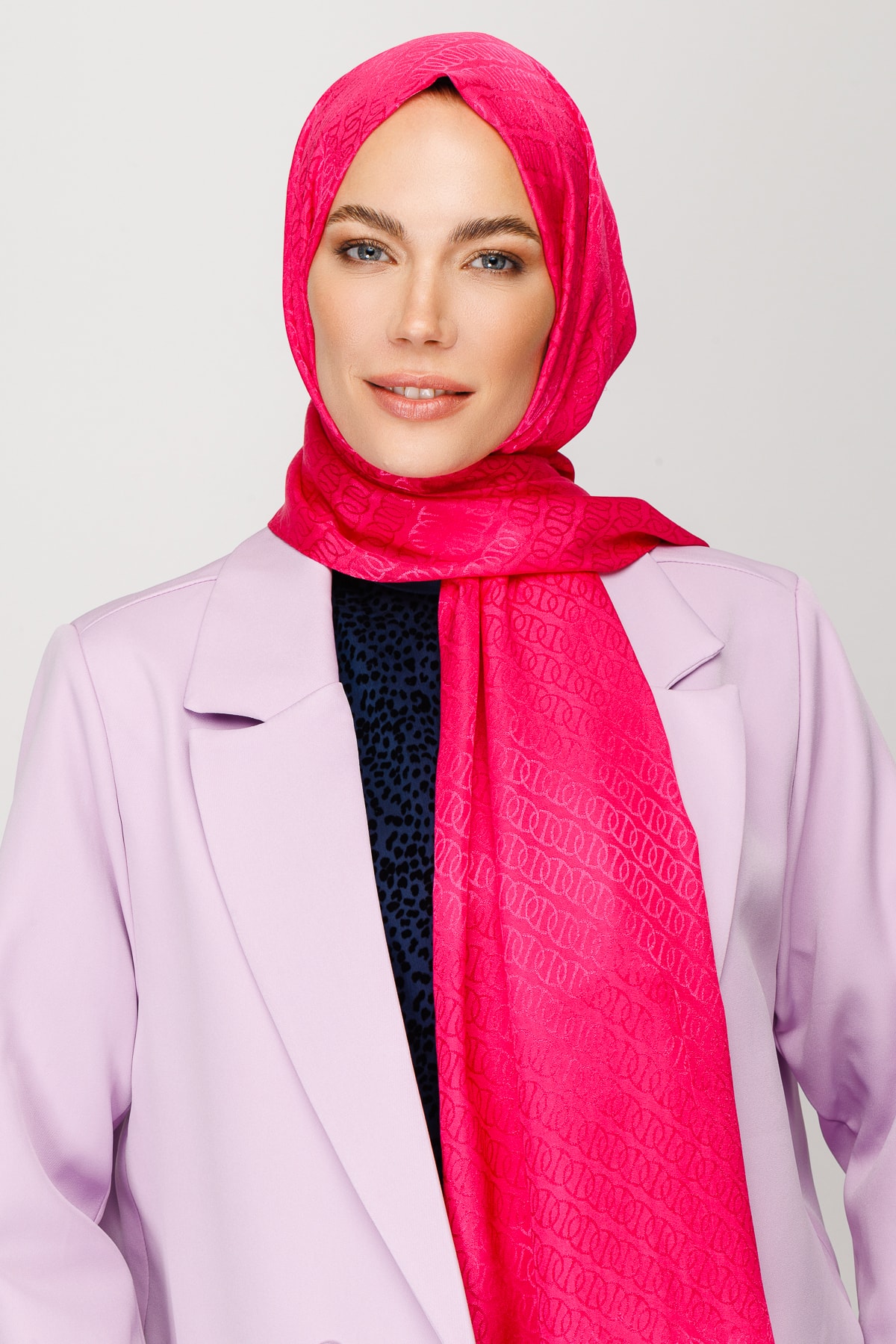 Forever Desen Parlak Jakar Şal - Fuşya