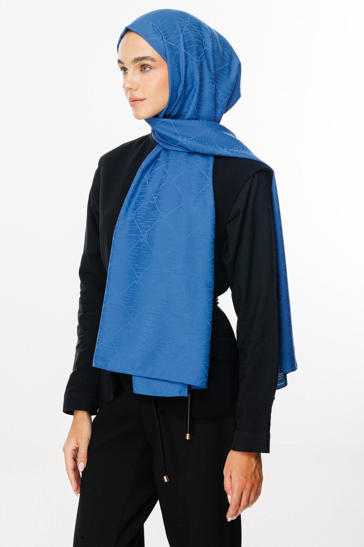 Moon Is Pattern Jacquard Shawl - İndigo