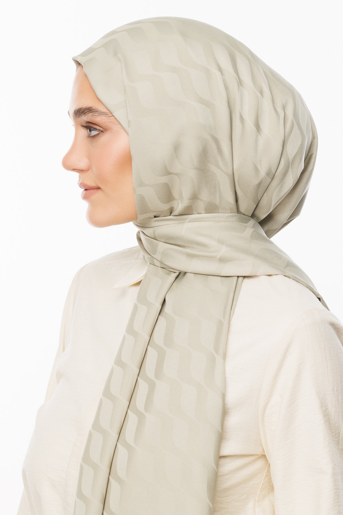 Wave Pattern Silky Jacquard Shawl - Sage