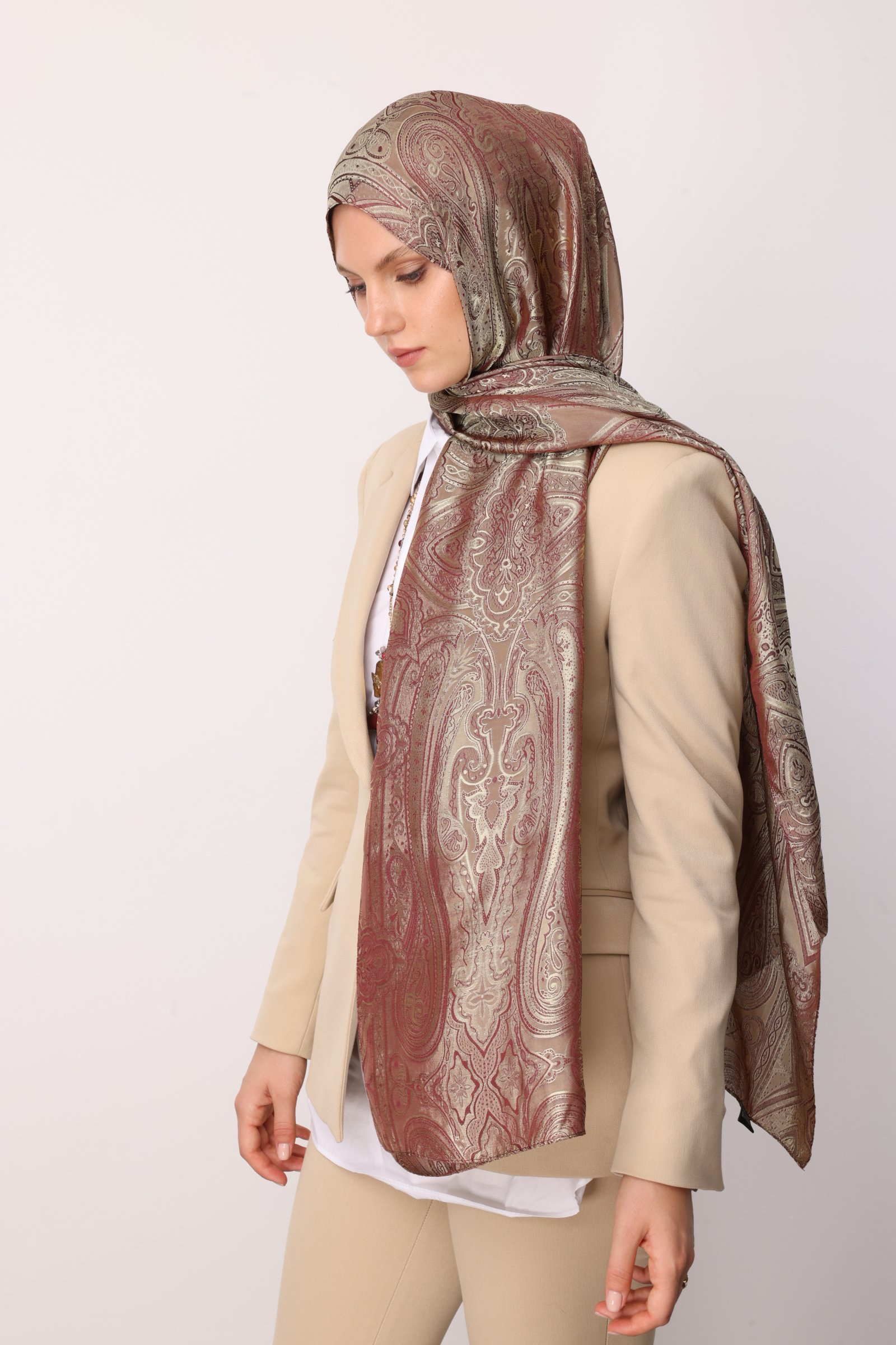 Liva Desen Shine Line Şal - Mürdüm-Somon
