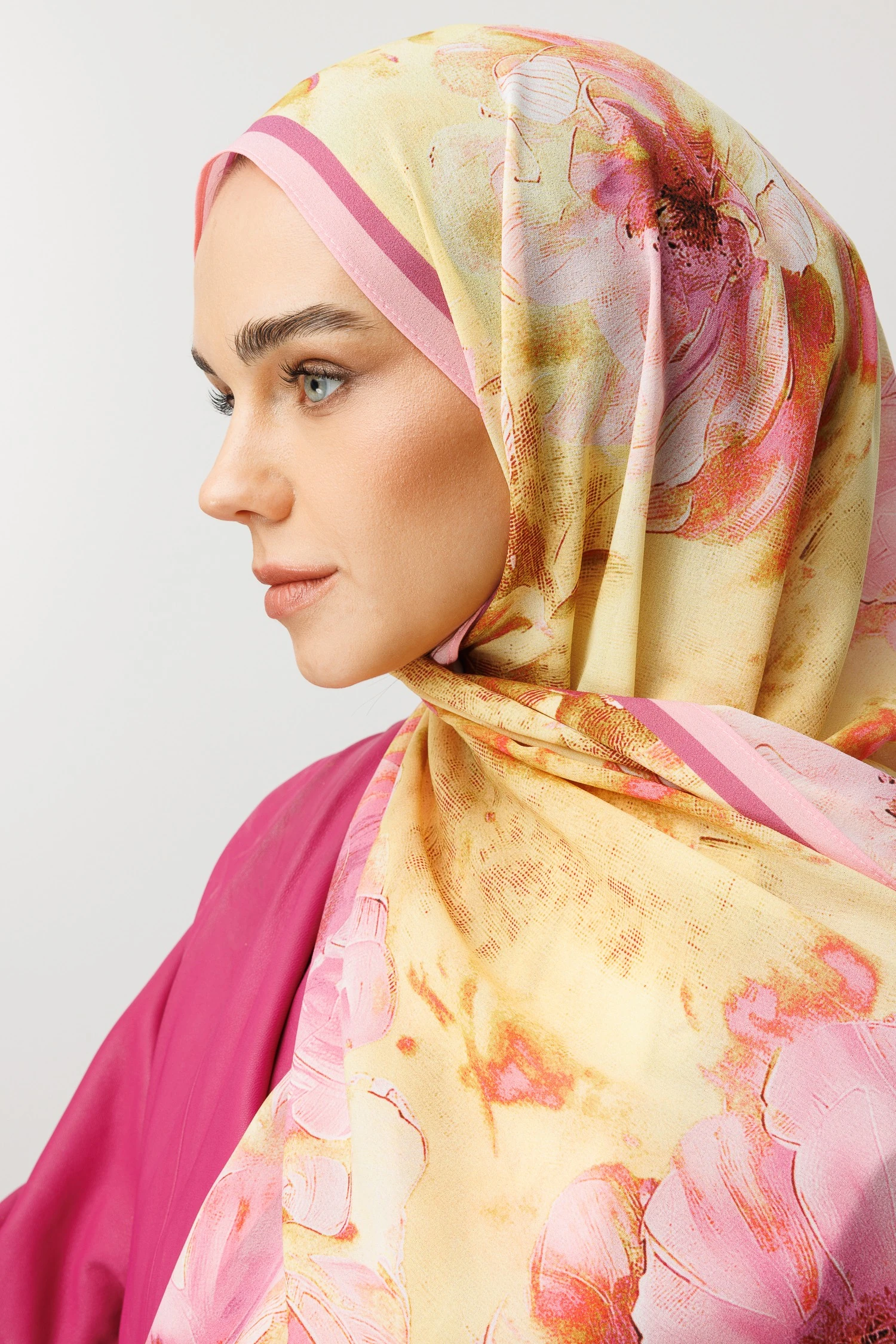 Rose Desen Hebei İpek Şal - Pembe