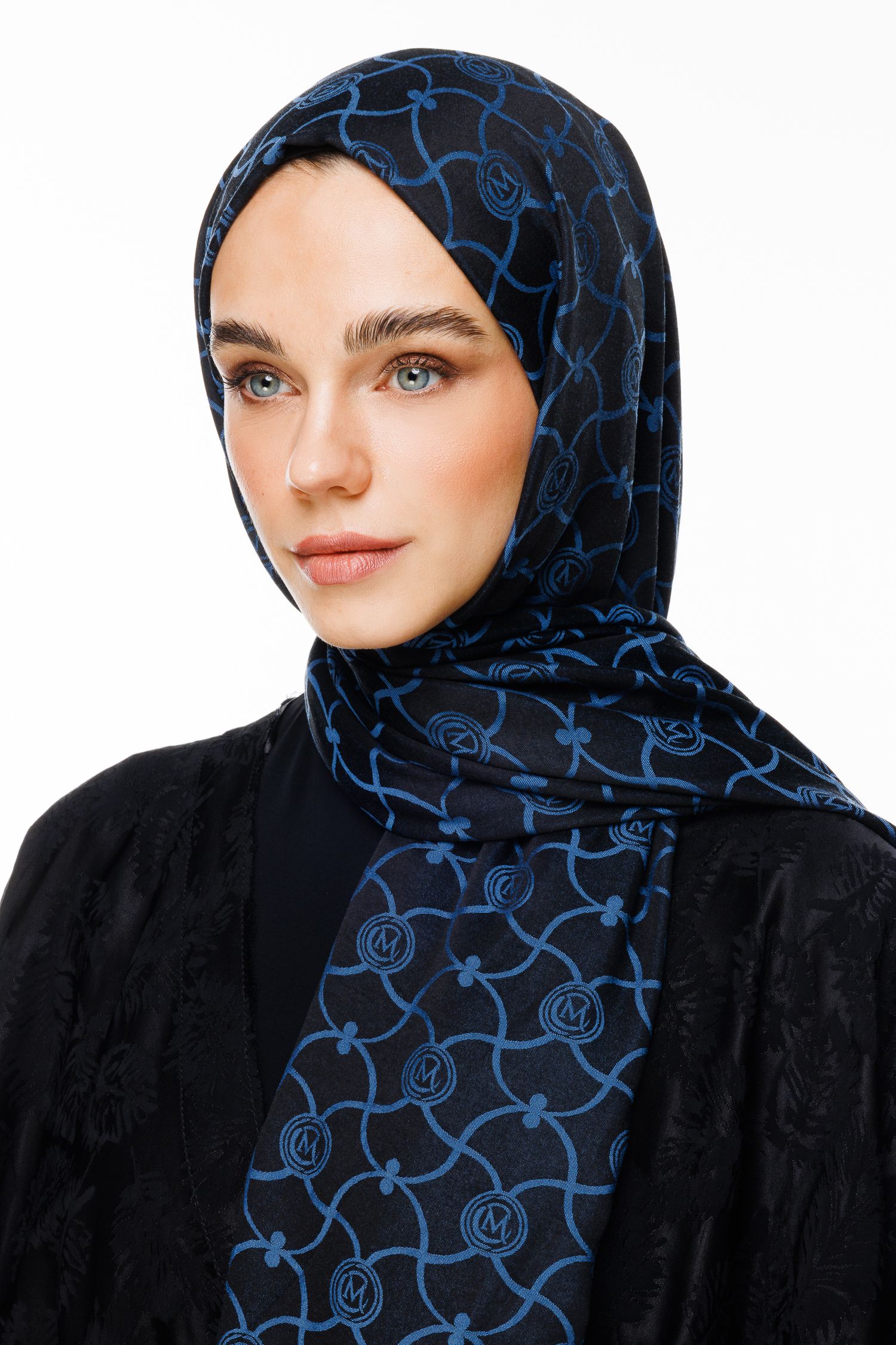 Marrakech Pattern Double-Sided Shawl - Black-Indigo