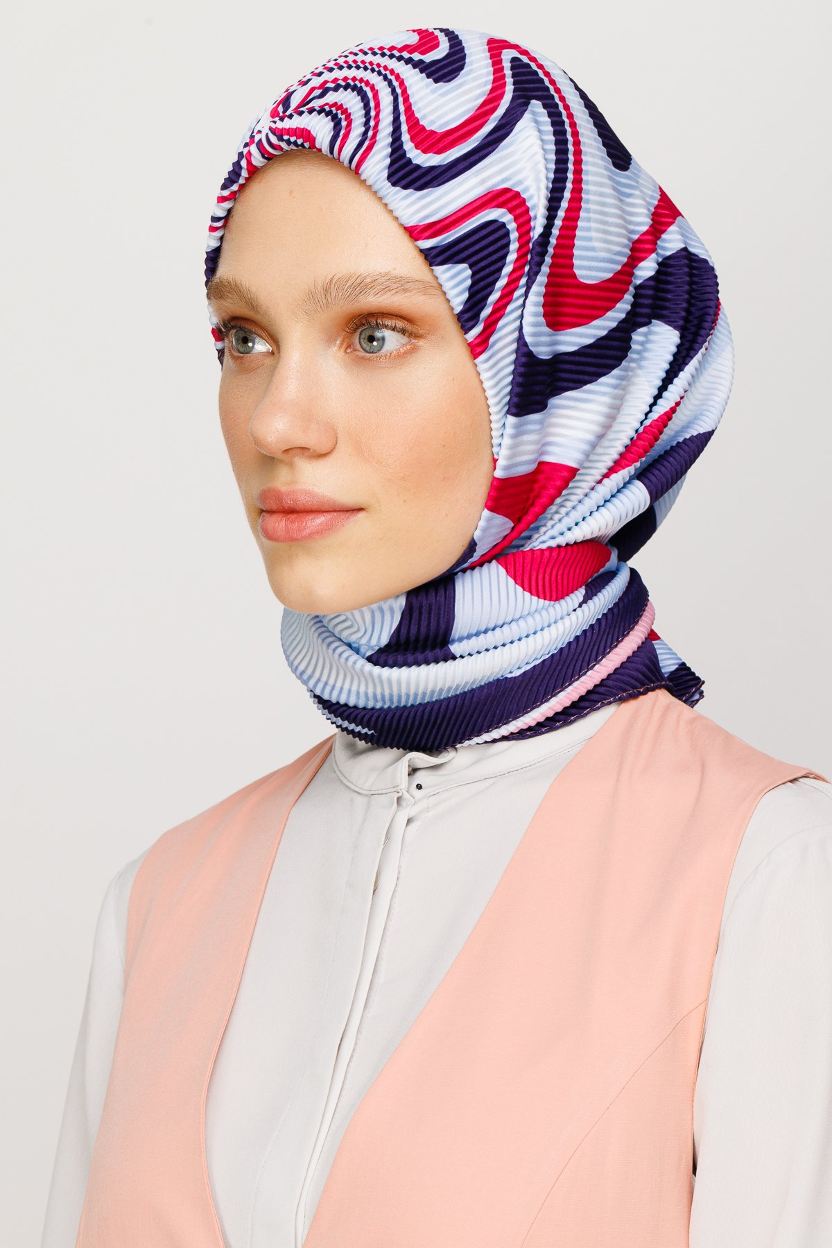 Mira Pattern Pleated Scarf - Ice Blue
