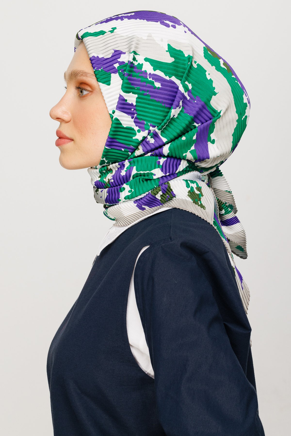 Batik Pattern Pleated Scarf - Benetton Green