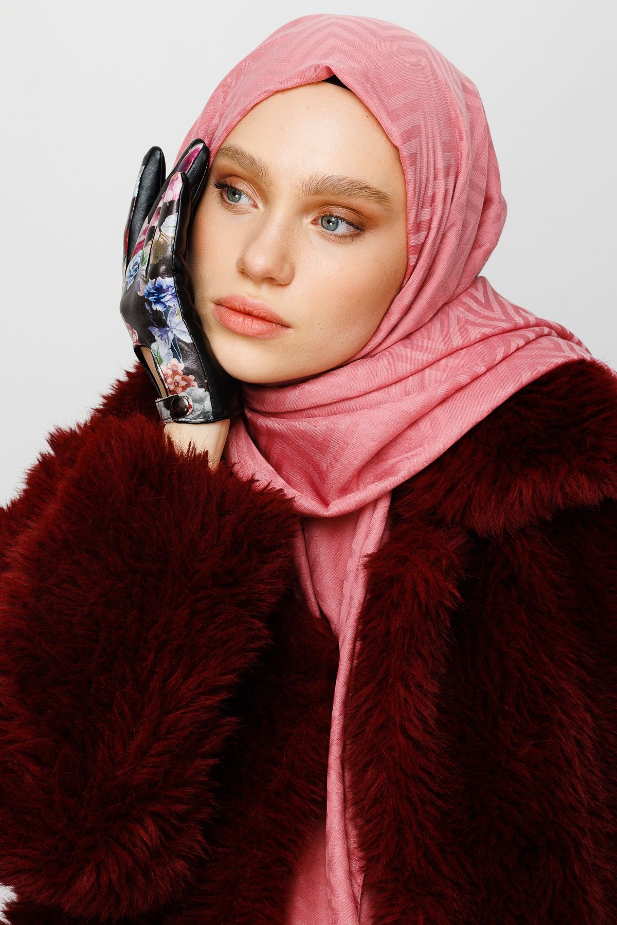 Zigzag Pattern Cotton Jacquard Shawl - Pink