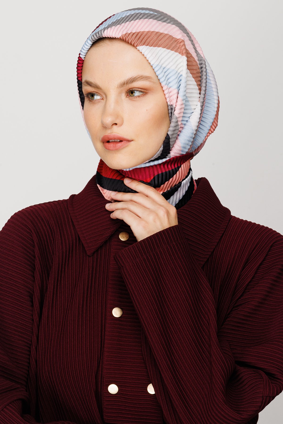 Akra Pattern Pleated Scarf - Soft Pink