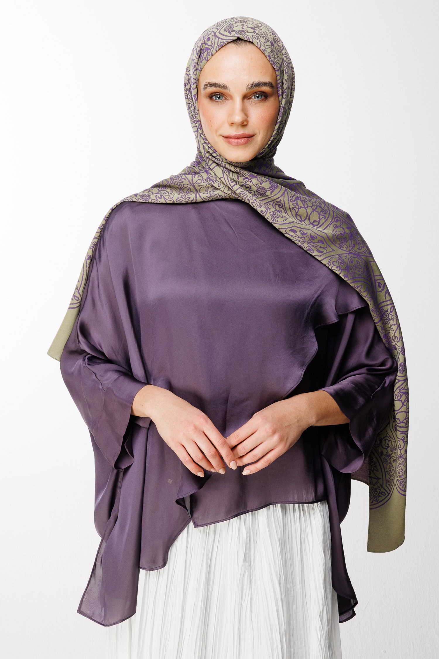 Marrakech Double Sided Shawl - Olive-Purple