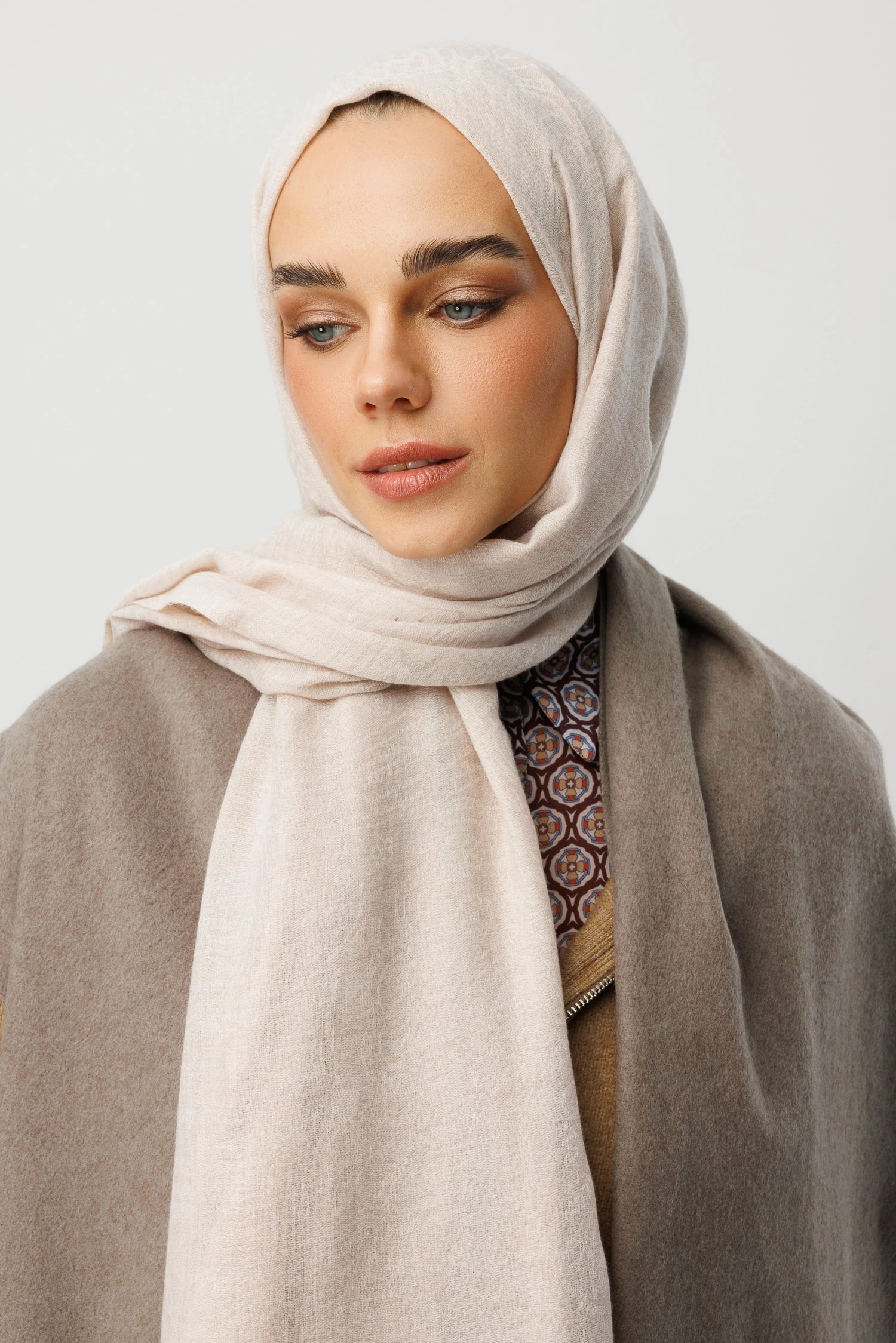 Rumi Desen Yün Kaşmir Şal - Stone Color