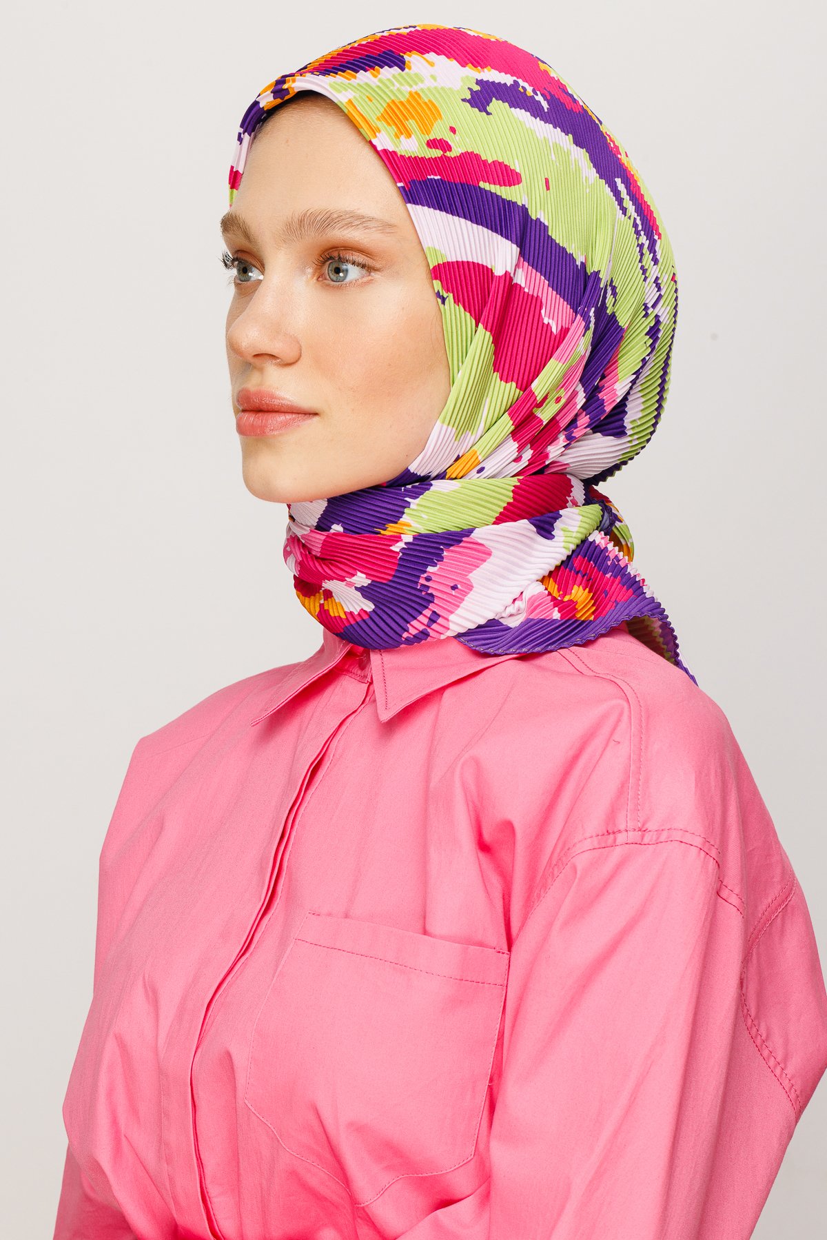 Batik Pattern Pleated Scarf - Purple