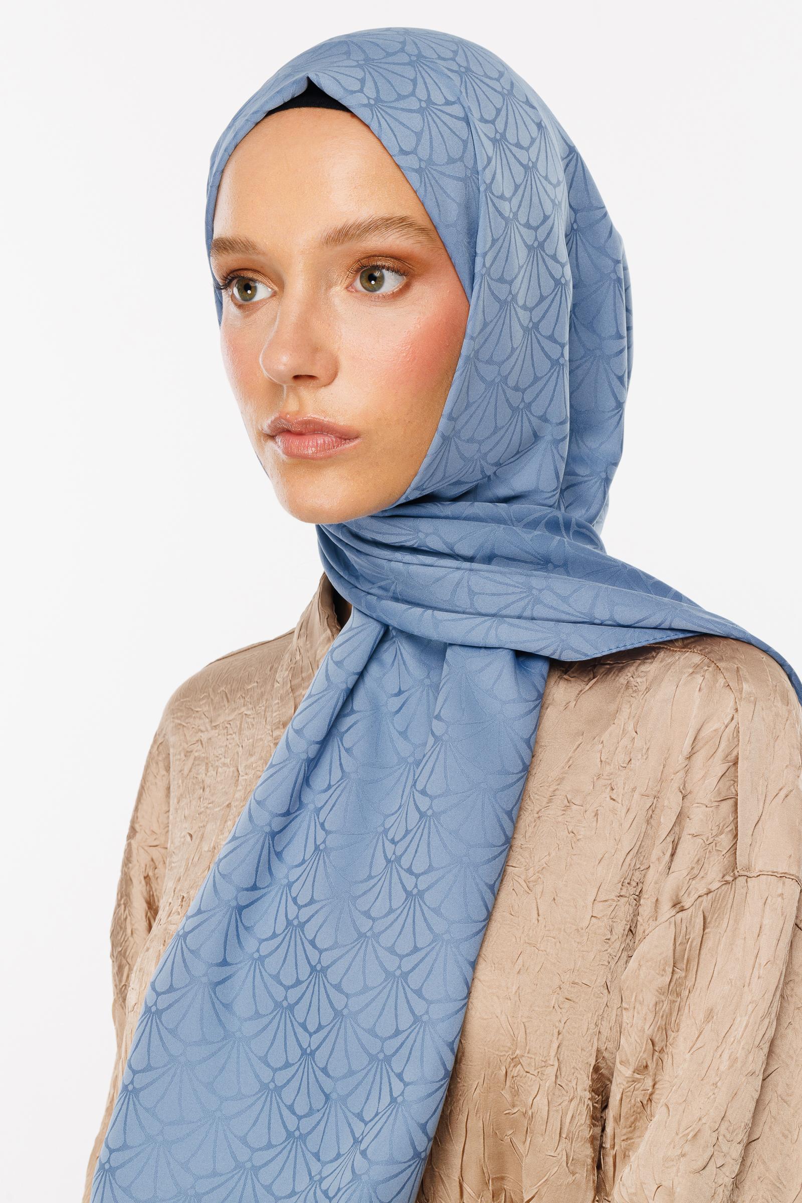 Lotus Pattern Silk Jacquard Shawl - Sky Blue