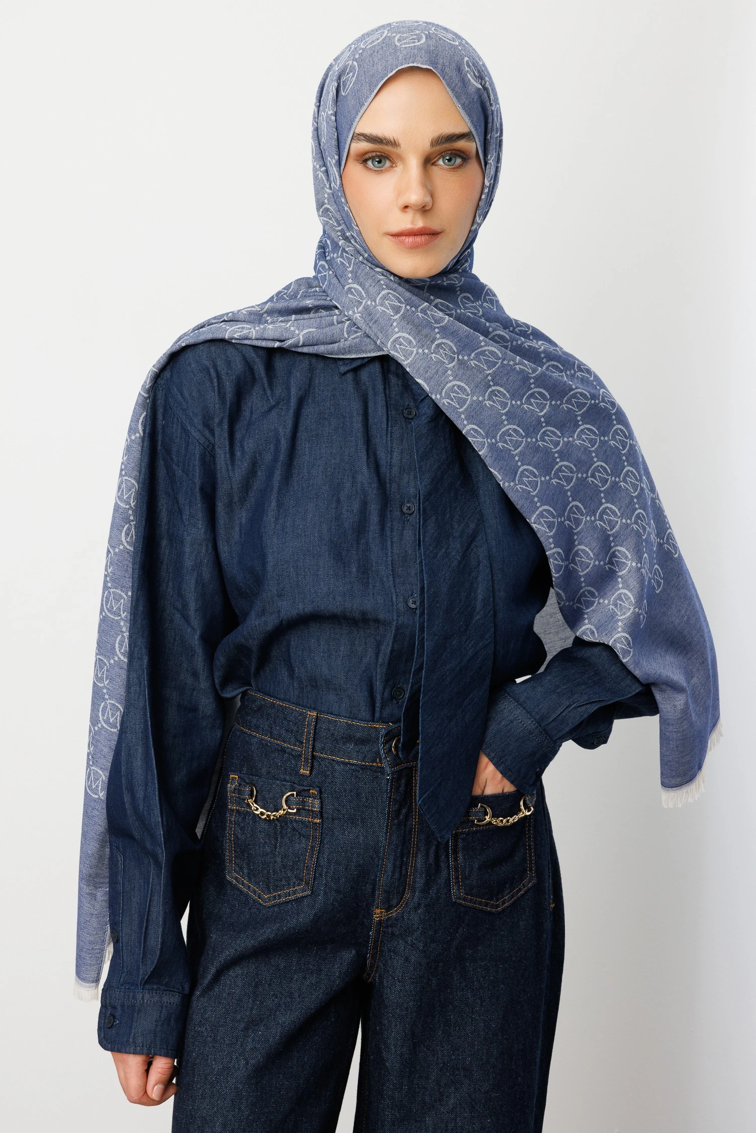 Yün İpek Şal - Mavi