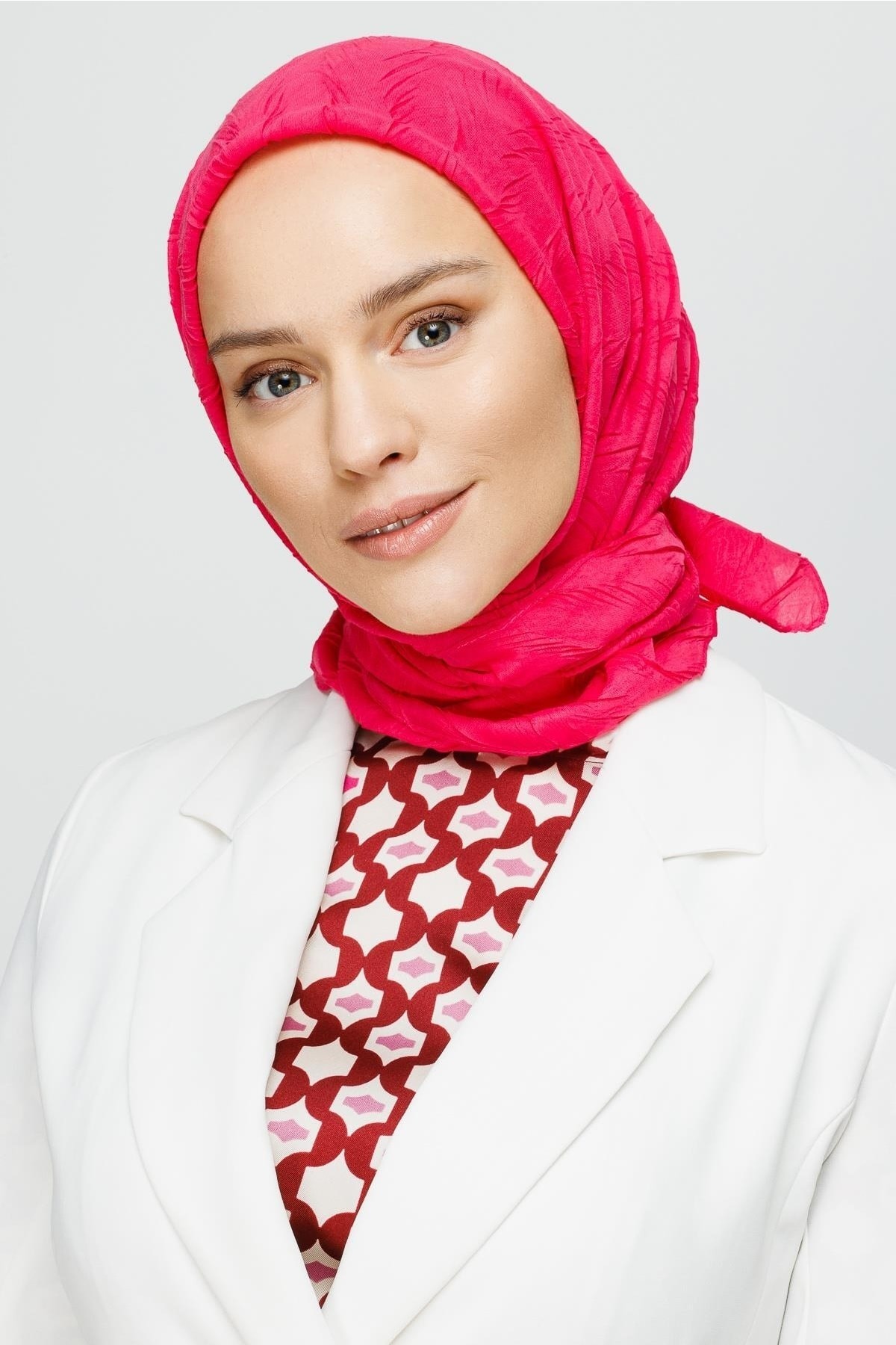 Fuşya Piliseli Bambu Eşarp