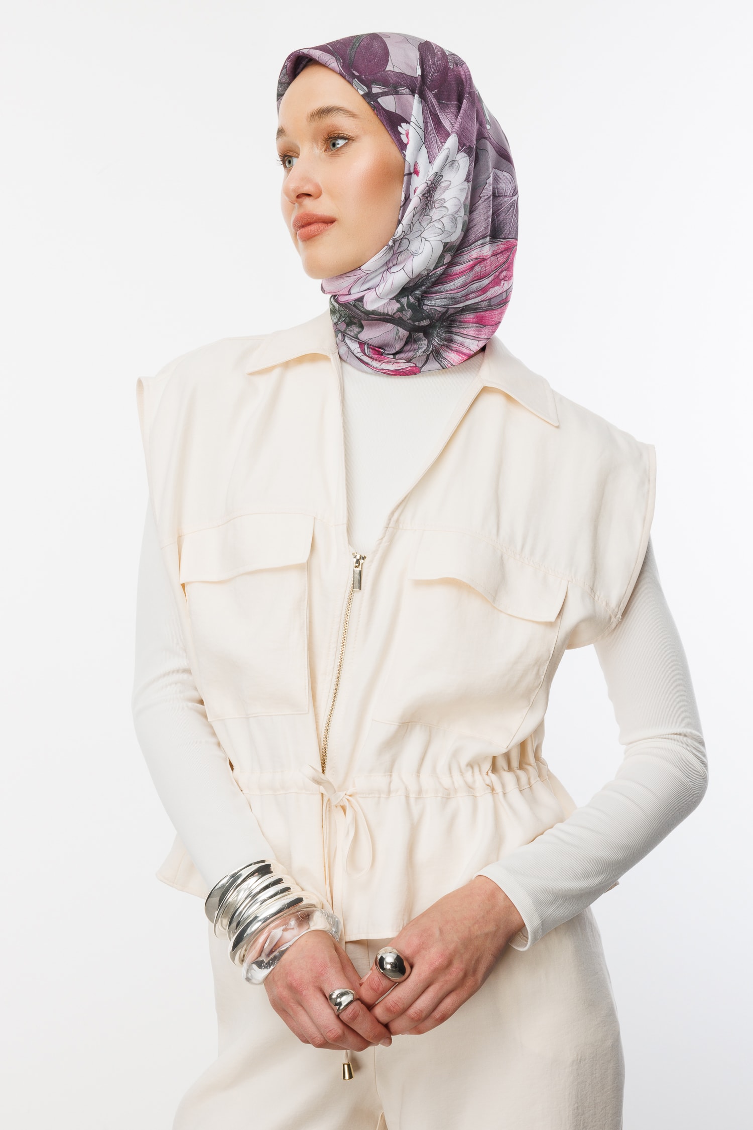 Floren Pattern Cotton Scarf - Violet