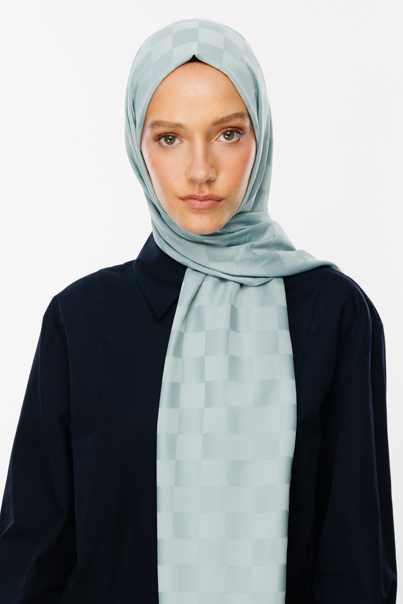 Checkers Pattern Silk Jacquard Shawl - Cağla