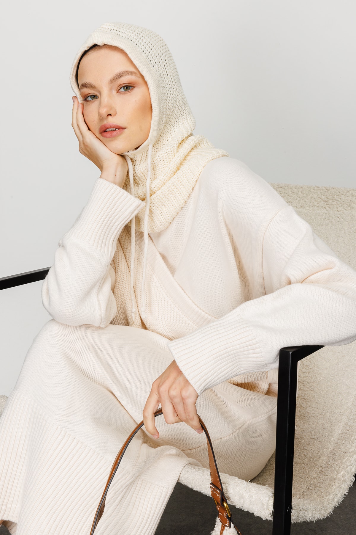 Balaclava Triko Başlık - Krem