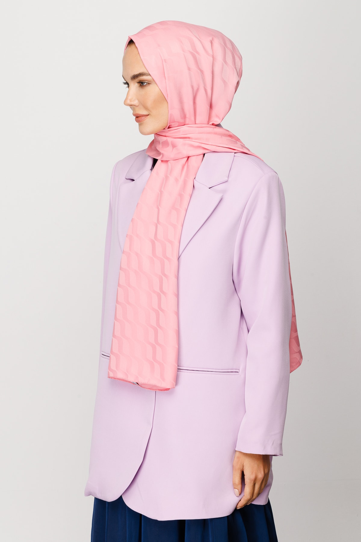 Dalga Desen İpeksi Jakar Şal - Şeker Pembe