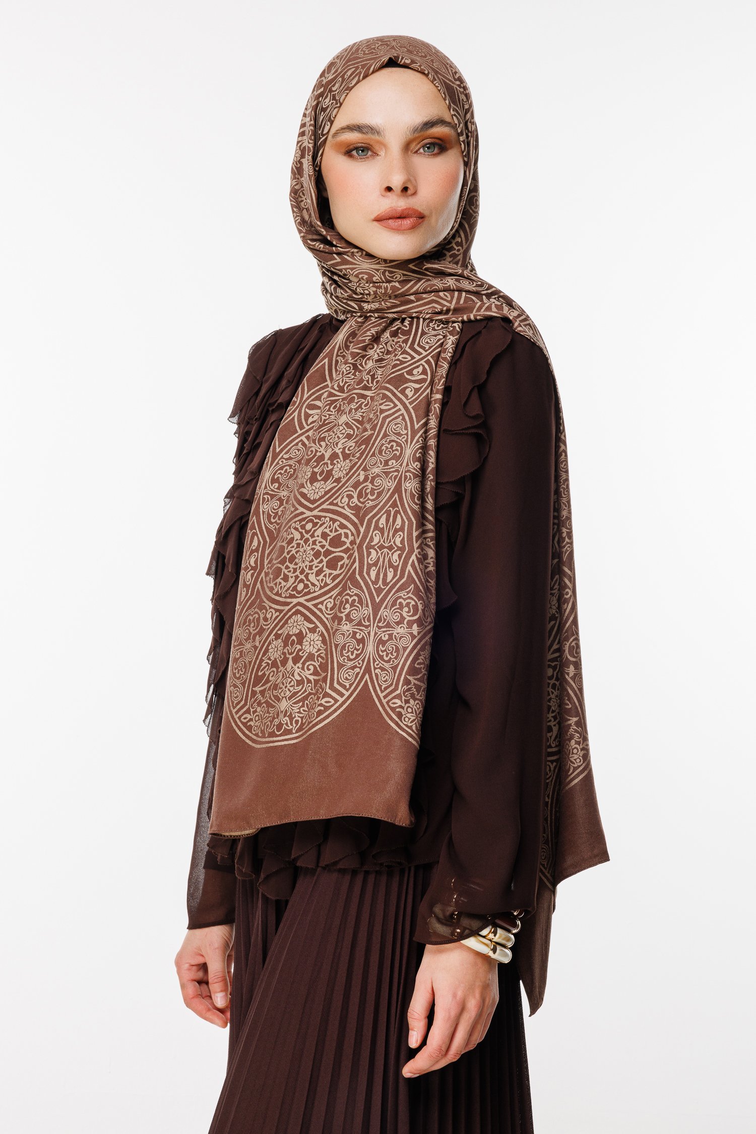 Marrakech Double Sided Shawl - Bitter Coffee-Beige