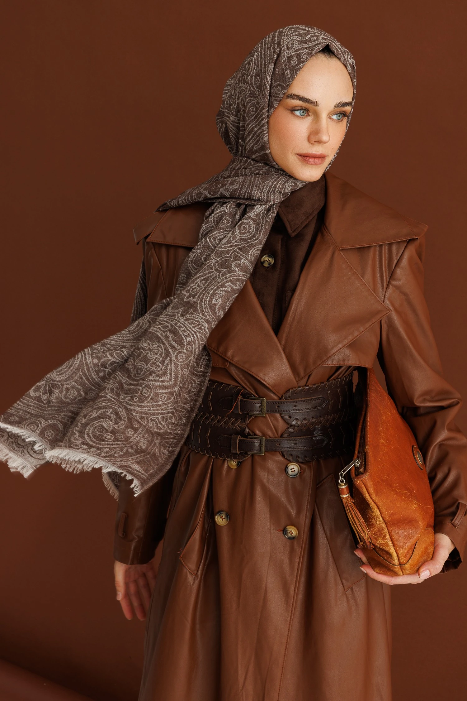 Rumi Desen Yün Kaşmir Şal - Bitter Coffee