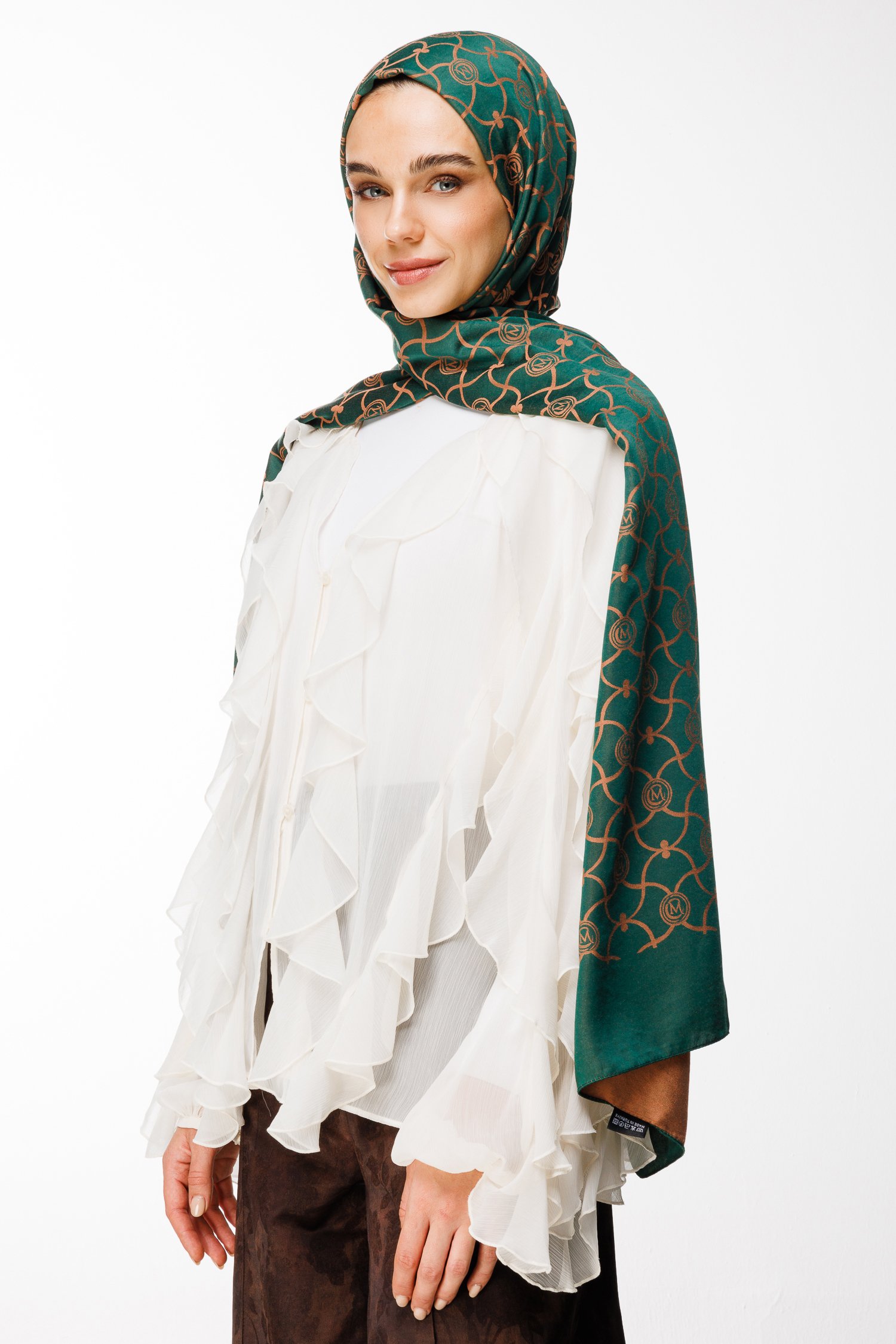 Marrakech Pattern Double-Sided Shawl - Emerald-Apricot