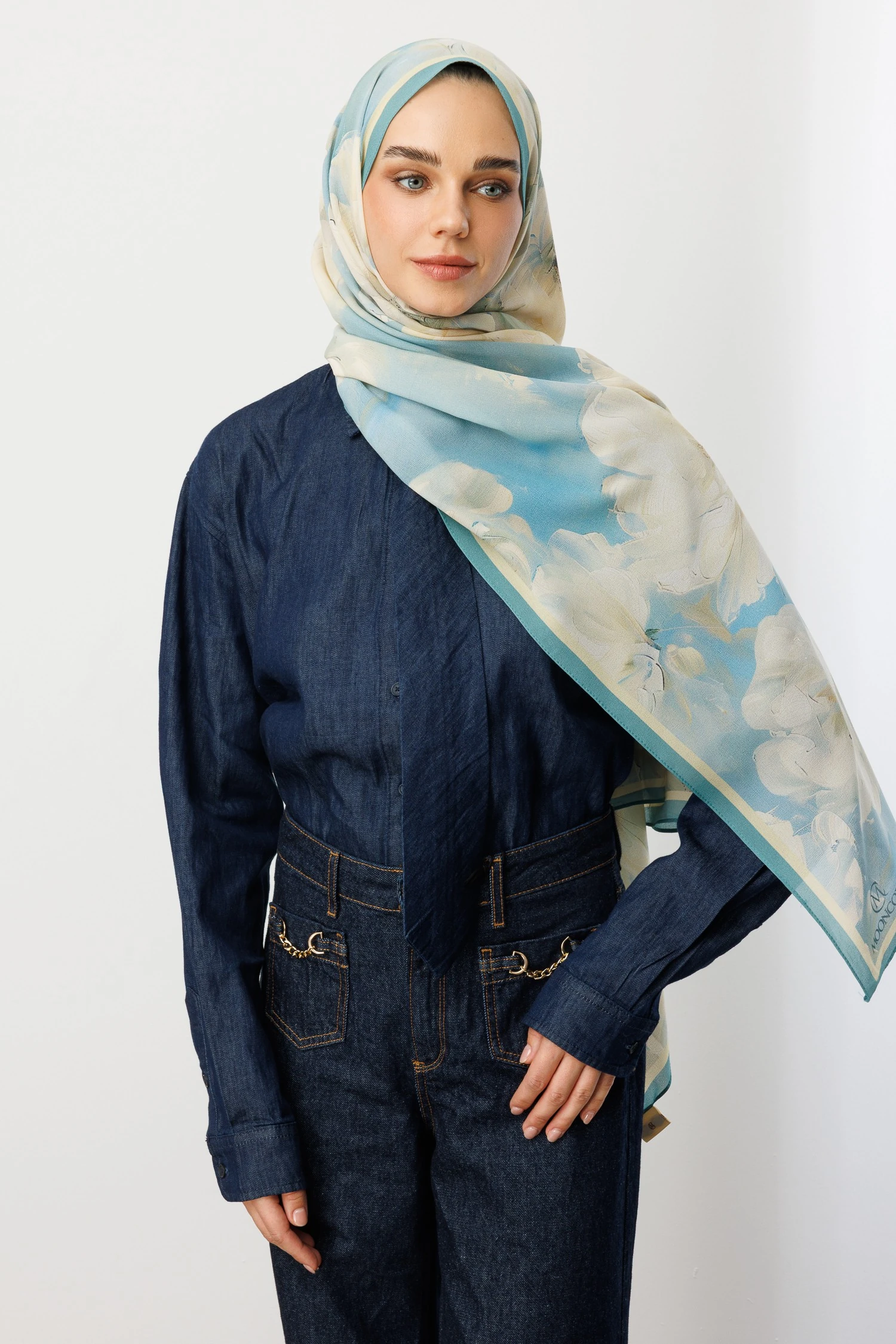 Rose Desen Hebei İpek Şal - Bebek Mavi