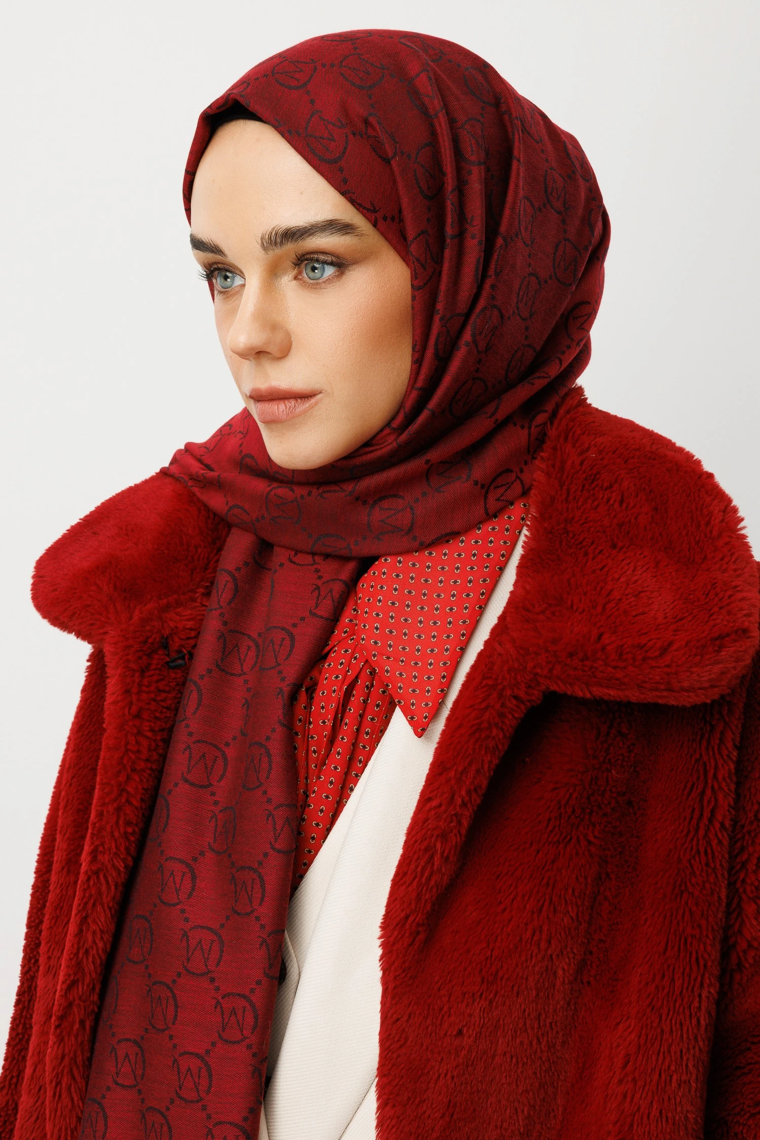 Yün İpek Şal - Bordo