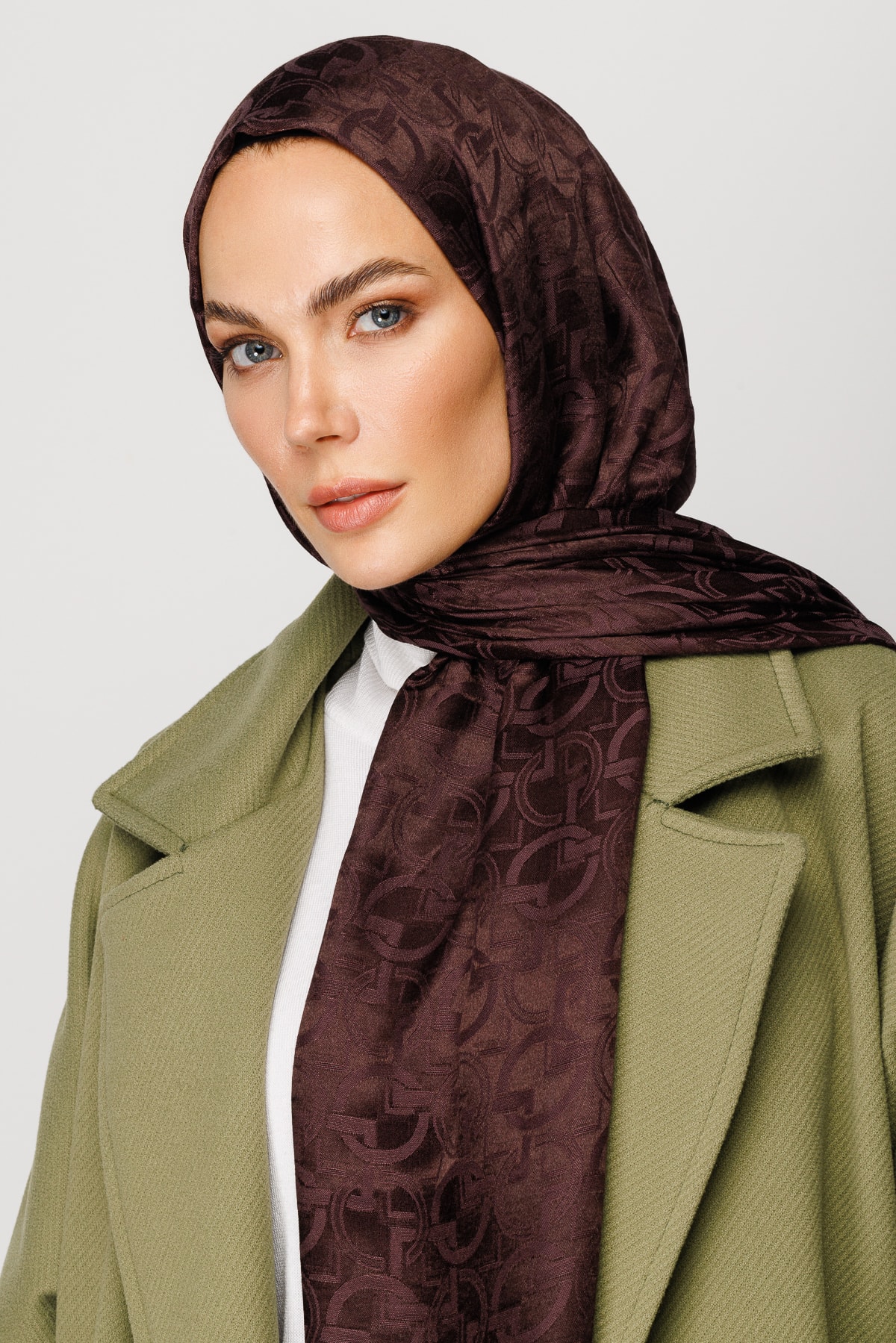 Longar Pattern Shiny Jacquard Shawl - Bitter Coffee