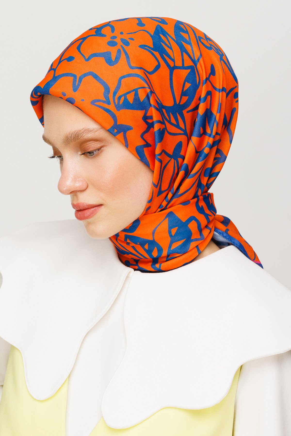 Floral Desen Dijital Soft Eşarp - Turuncu