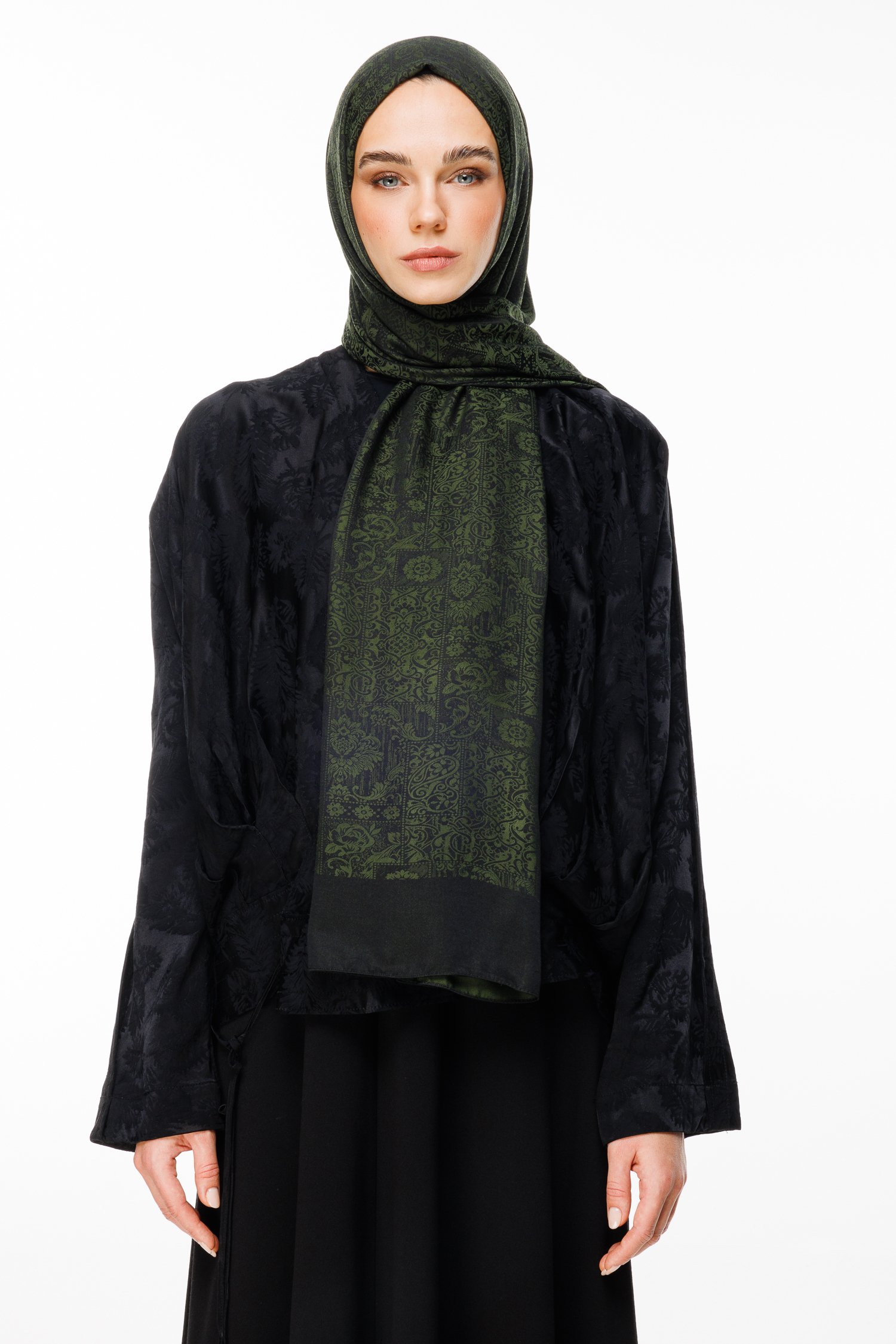 Henna Pattern Double-Sided Shawl - Black-Khaki