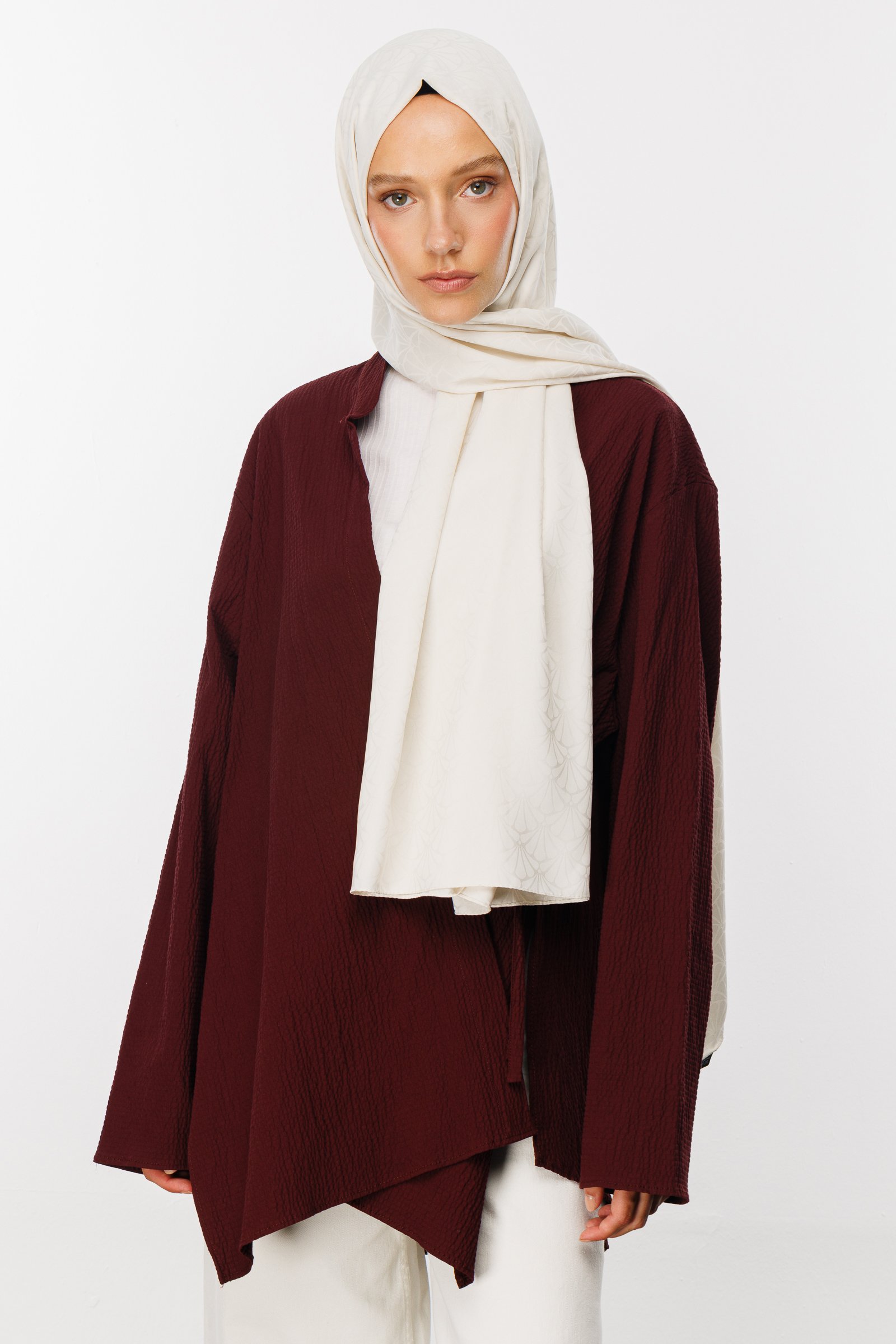 Lotus Pattern Silk Jacquard Shawl - Pearl