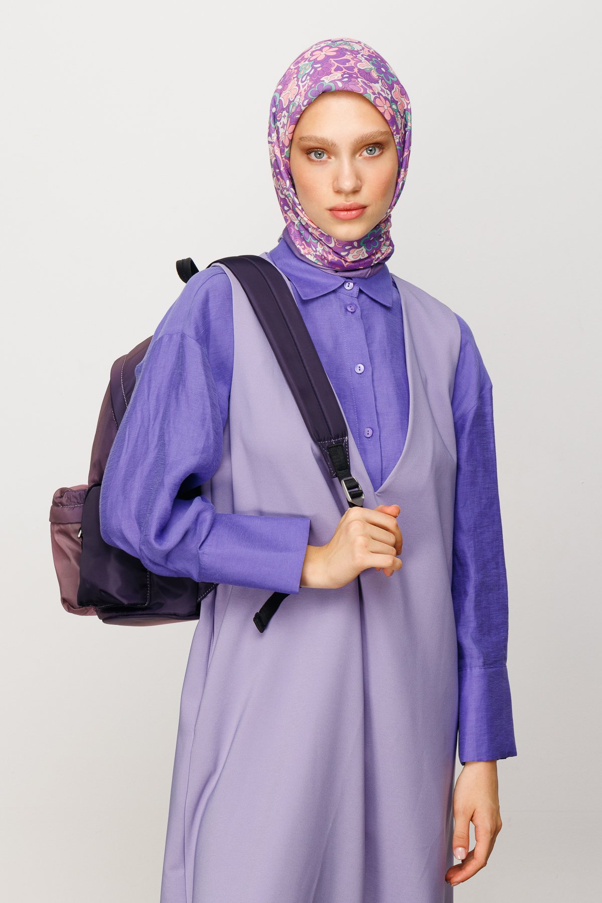 Daisy Pattern Digital Soft Scarf - Lilac