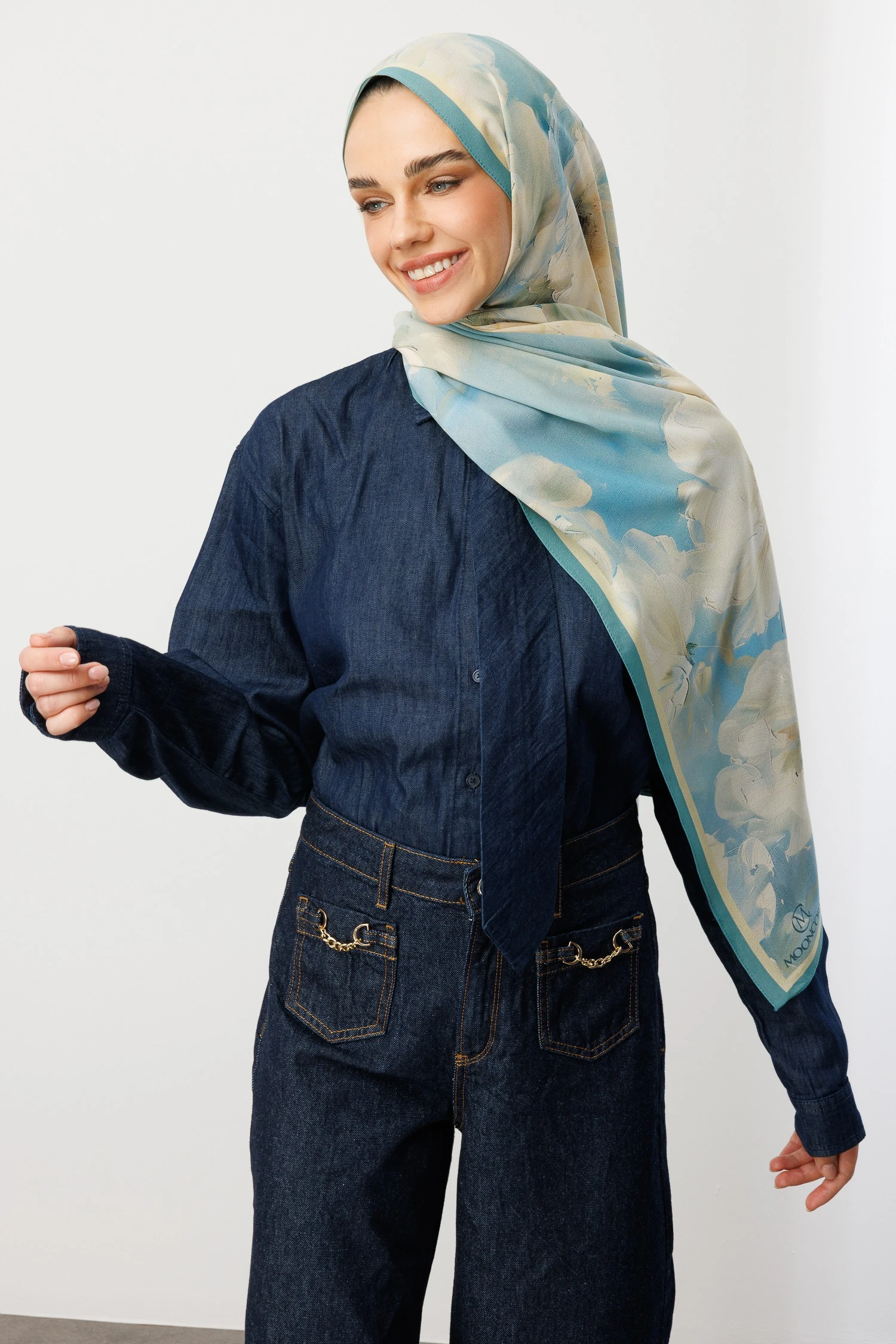 Rose Desen Hebei İpek Şal - Bebek Mavi