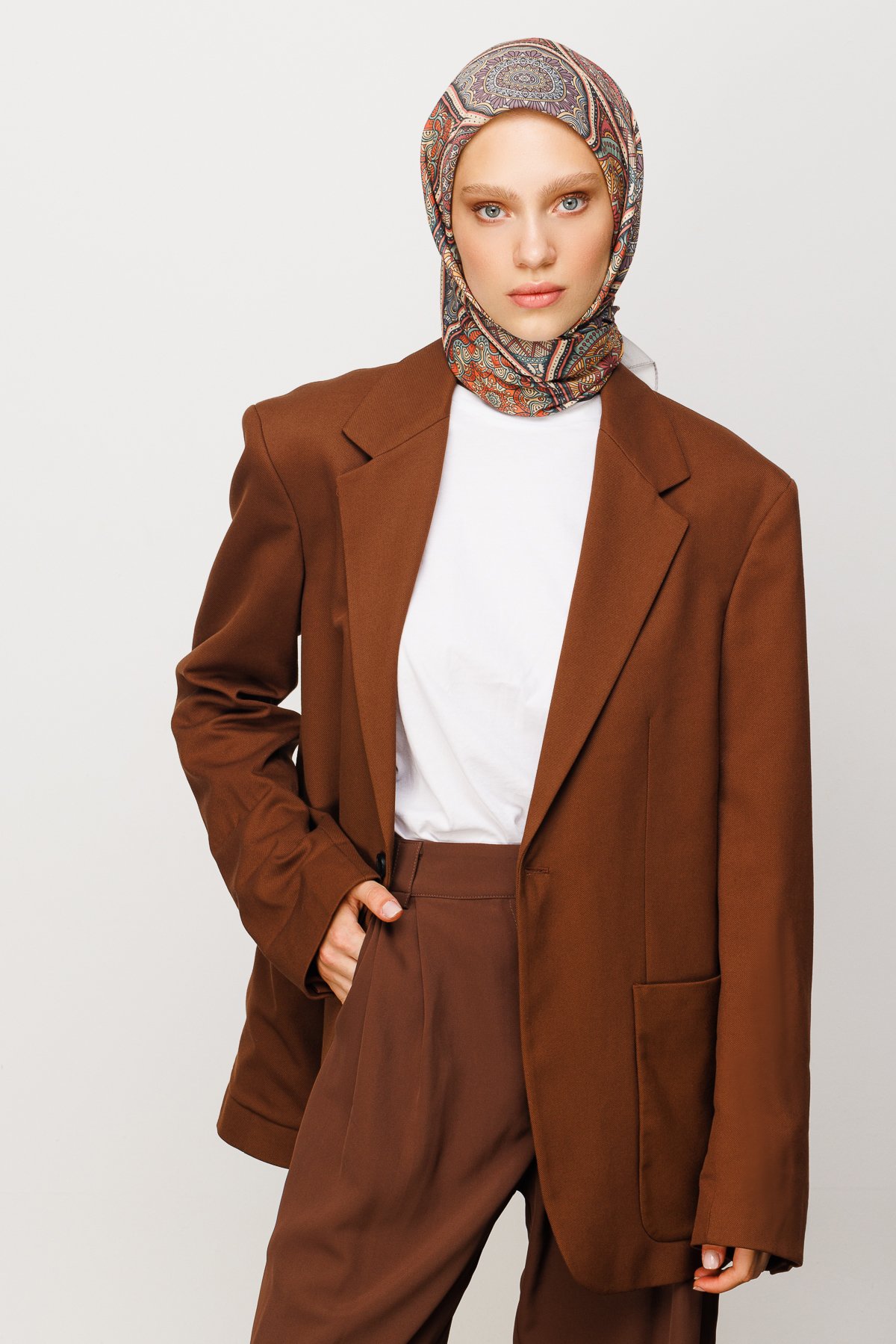 Ethnic Pattern Digital Soft Scarf - Brown