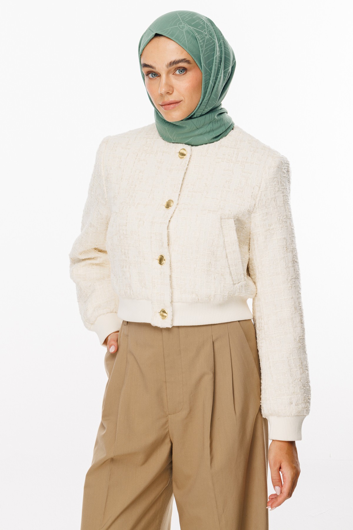 Moon Is Pattern Jacquard Shawl - Mold Green