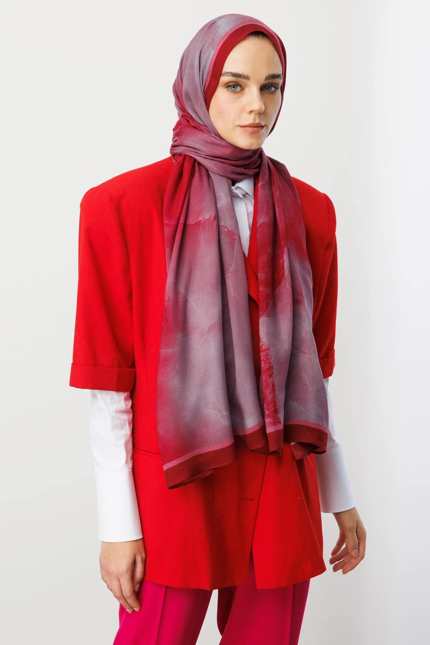 Moreal Desen Rami Şal - Burgundy