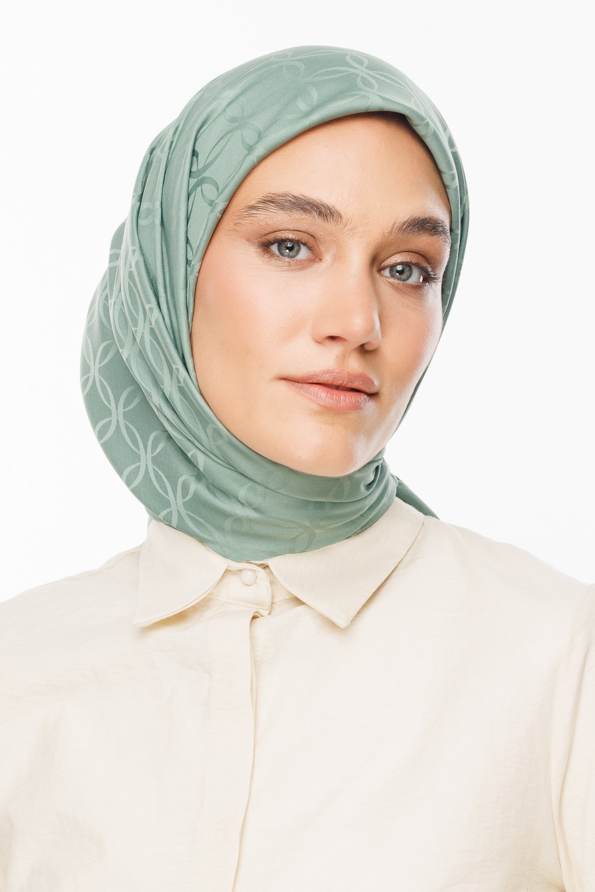 London Pattern Silky Jacquard Scarf - Mold Green