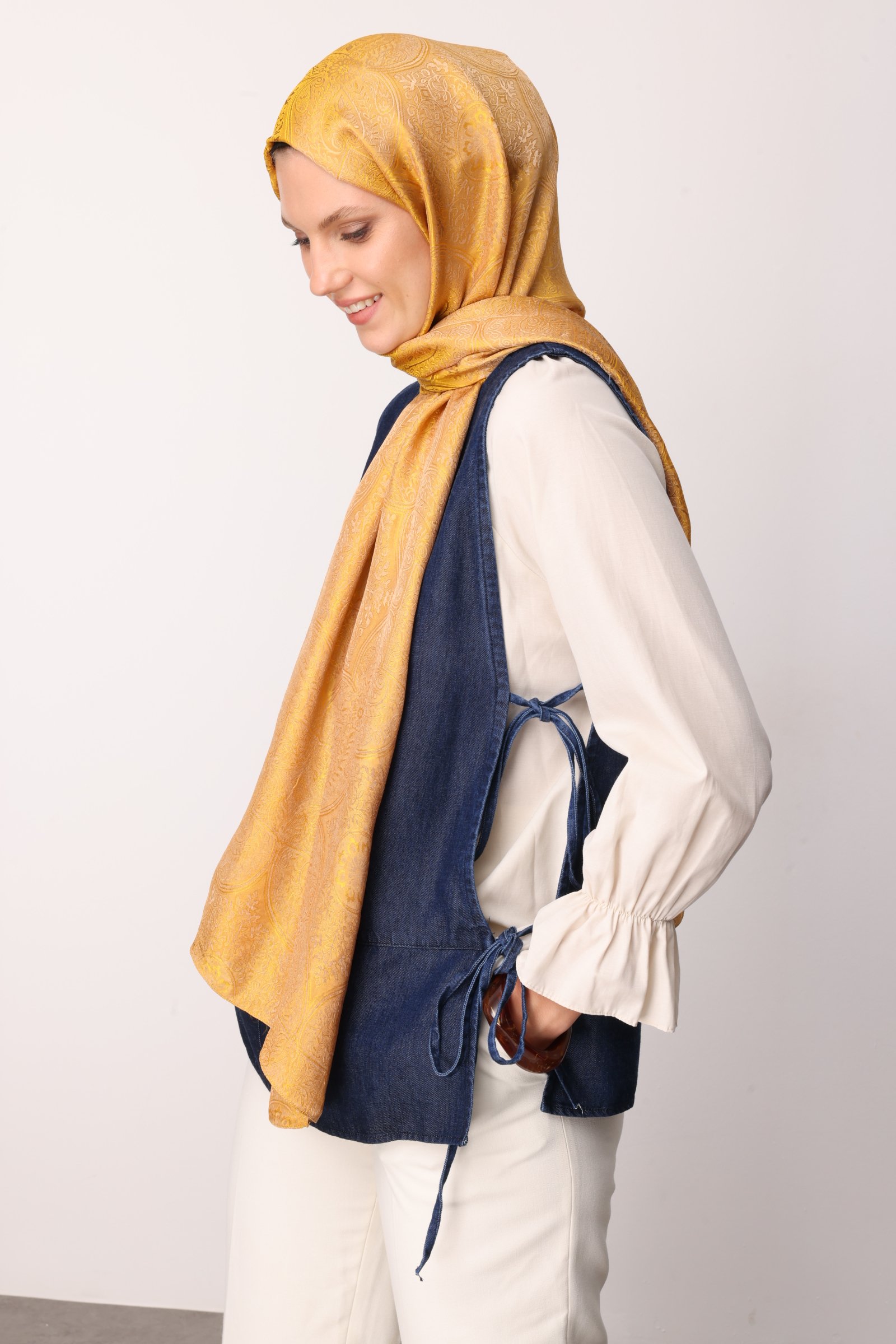 Shline Line Viscose Shawl - Mink-Mustard