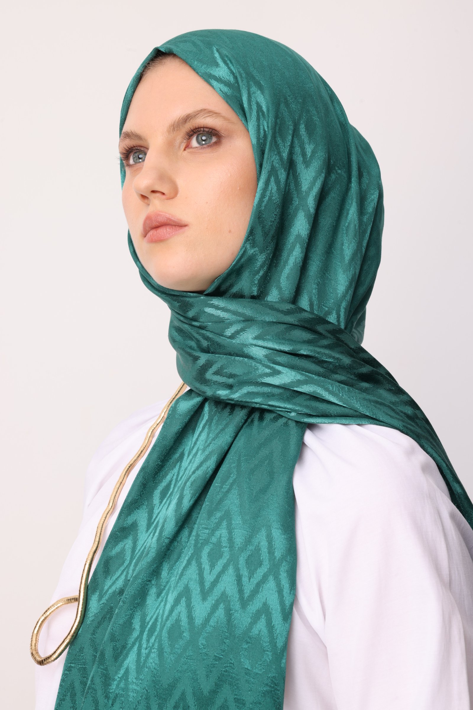 Shiny Check-Pattern Jacquard Shawl - Mint Green