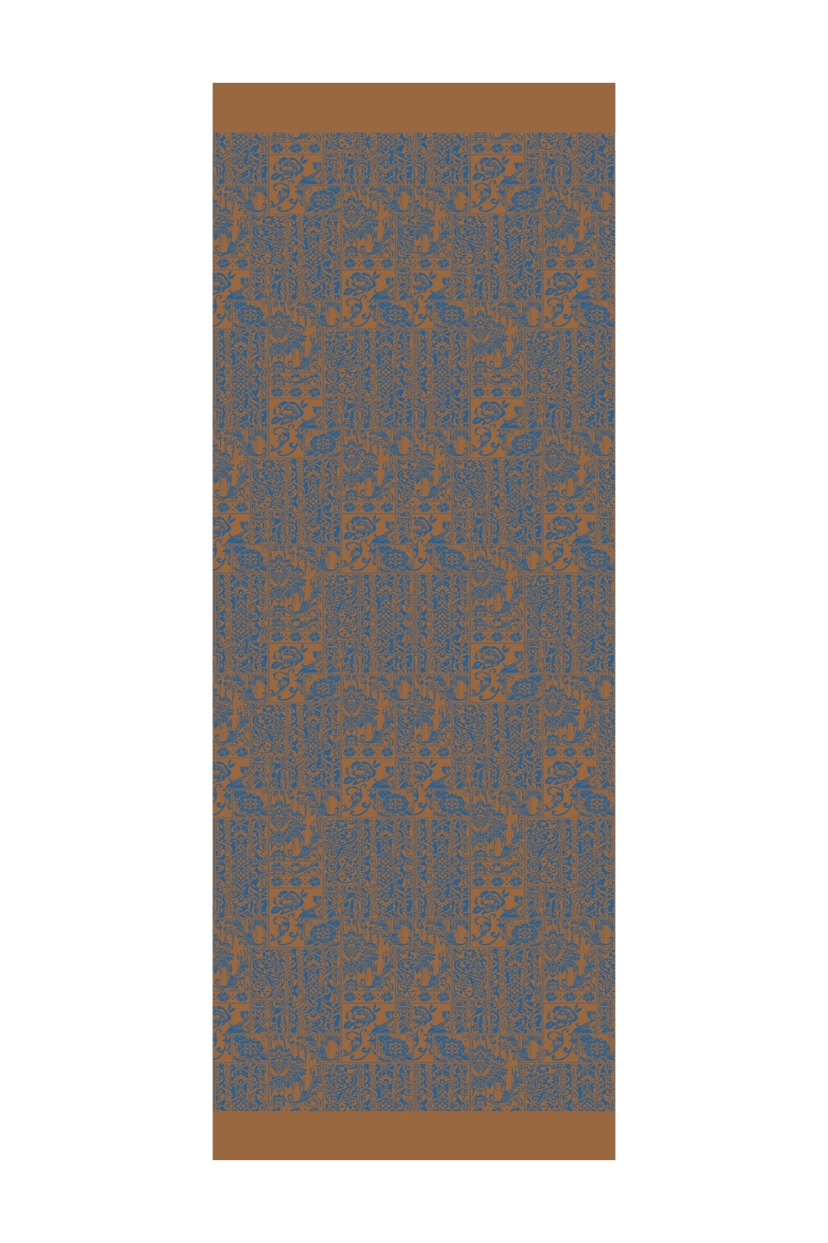 Henna Pattern Double-Sided Shawl - Petrol Blue-Orange