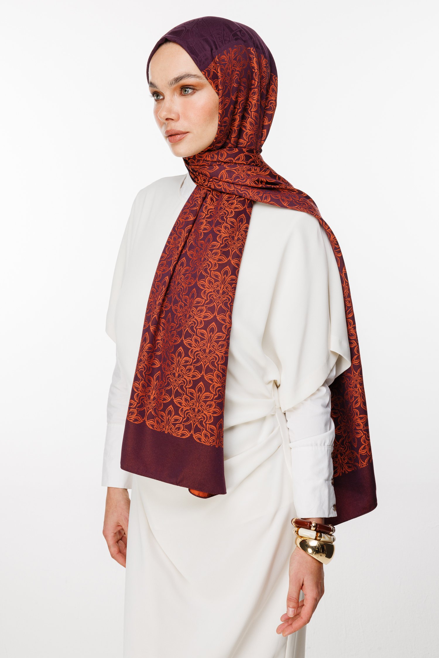 Nora Pattern Double-Sided Shawl - Purple-Orange