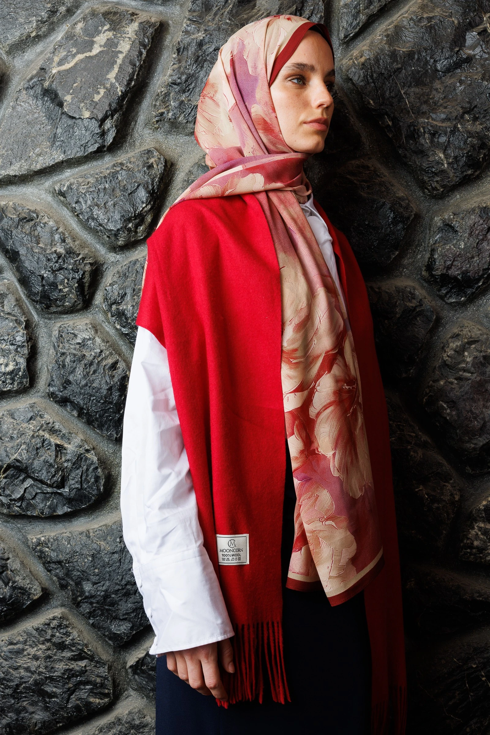 Rose Desen Hebei İpek Şal - Bordo