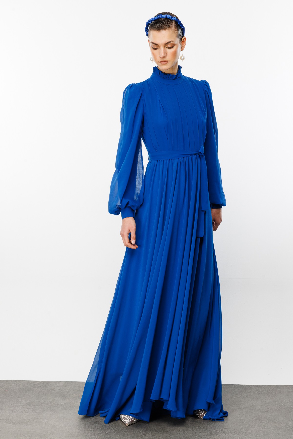 Pleated Organza Dress - Sax Blue