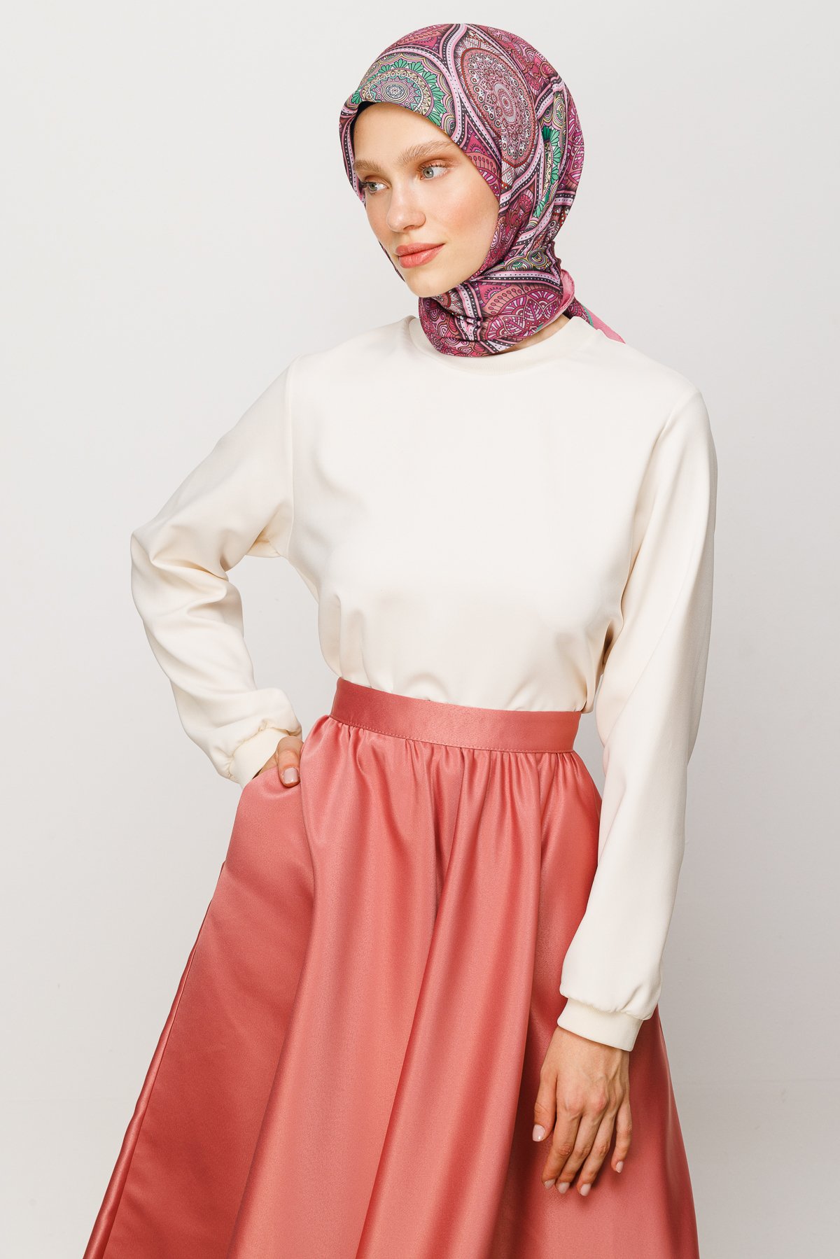 Ethnic Pattern Digital Soft Scarf - Dried Rose