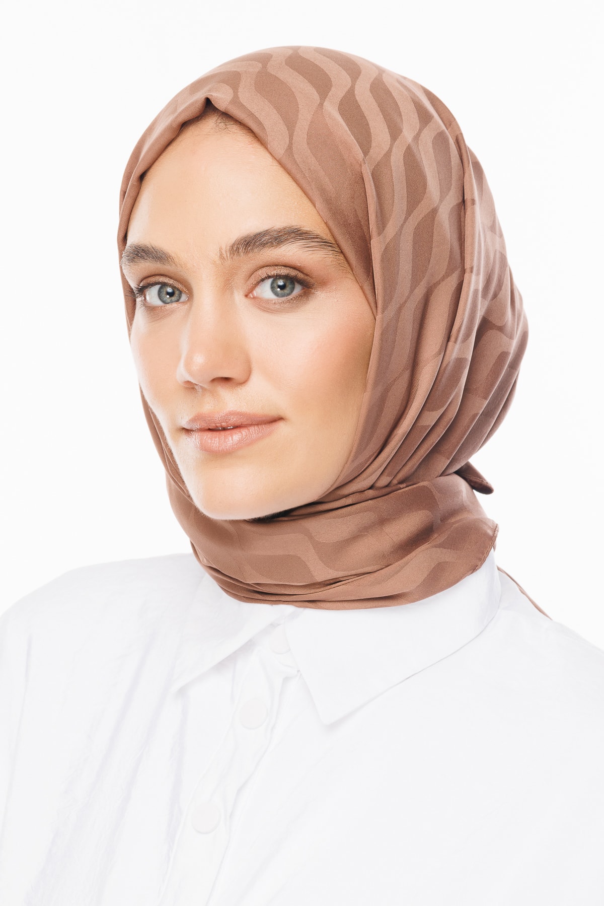 Wave-Pattern Silky Jacquard Shawl - Waterside