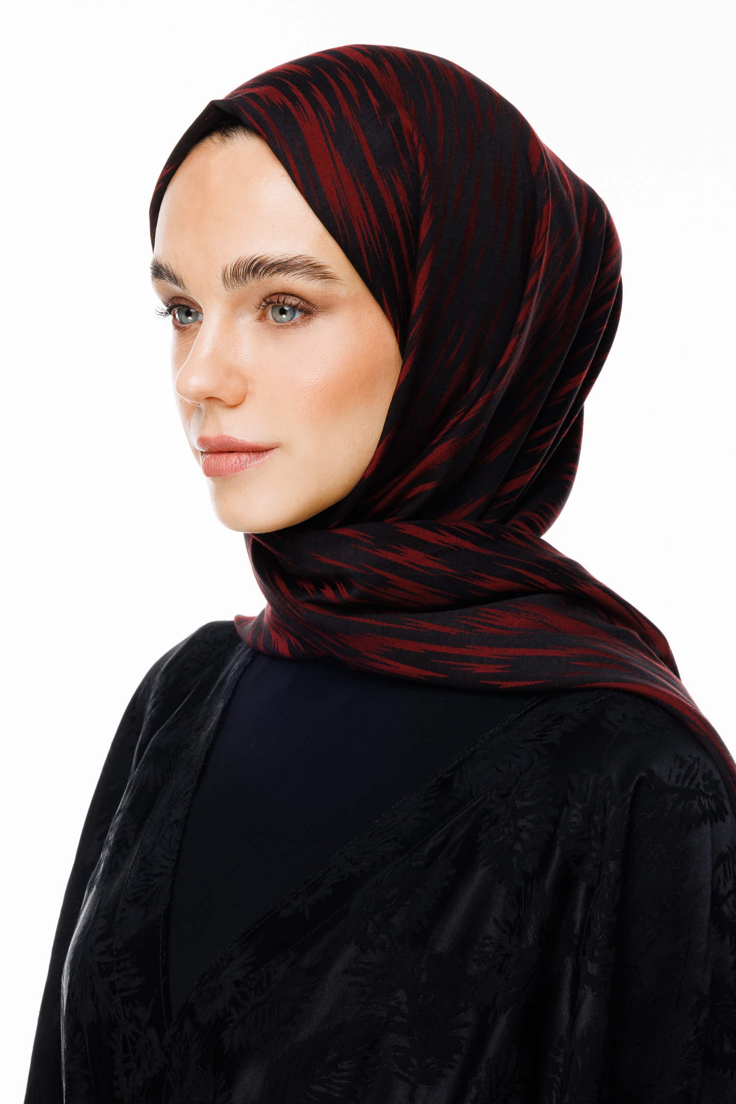 Selis Desen Çift Taraflı Şal - Siyah-Bordo